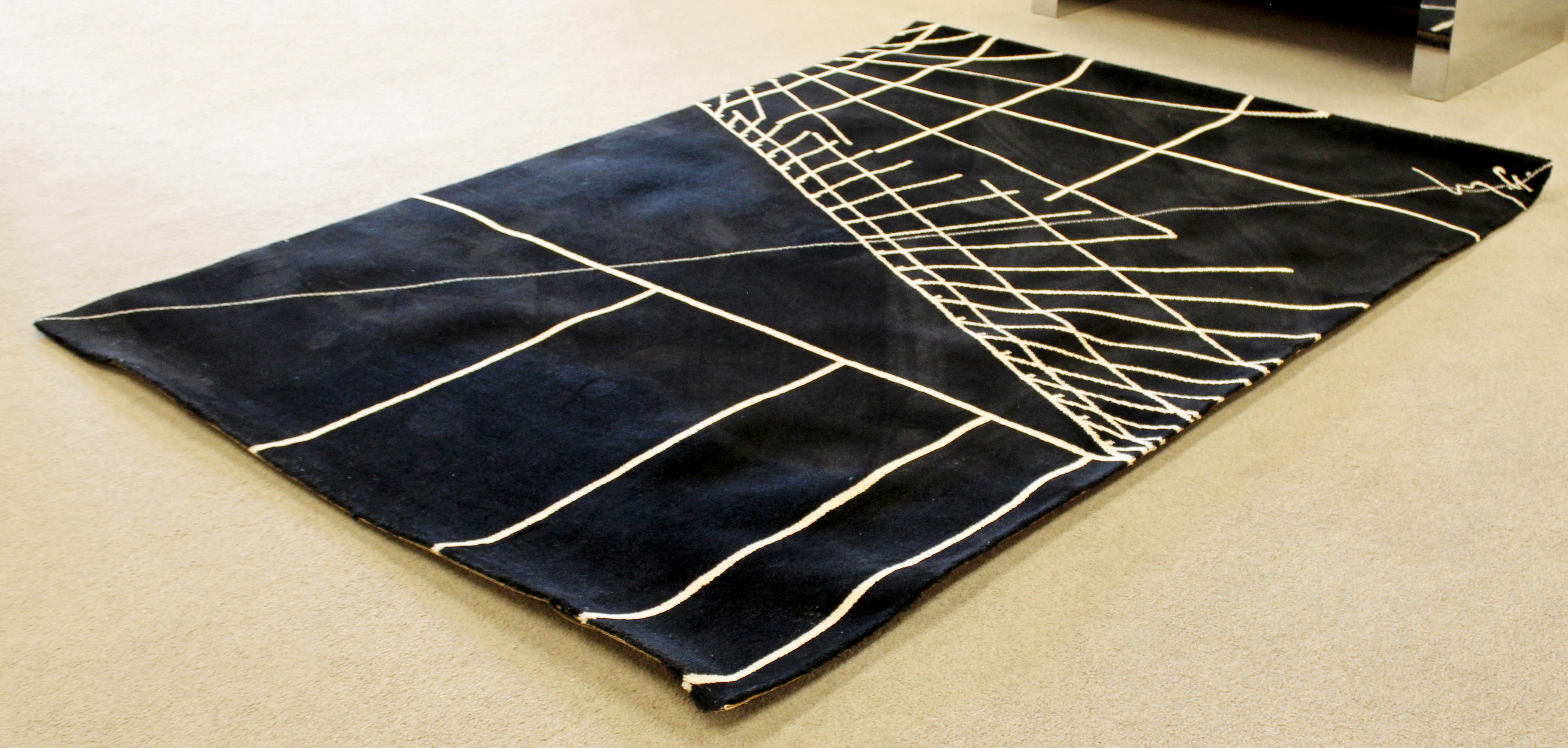 Natural Fiber Contemporary Modern Signed Black Rectangular Area Rug Carpet 1980s Geometric