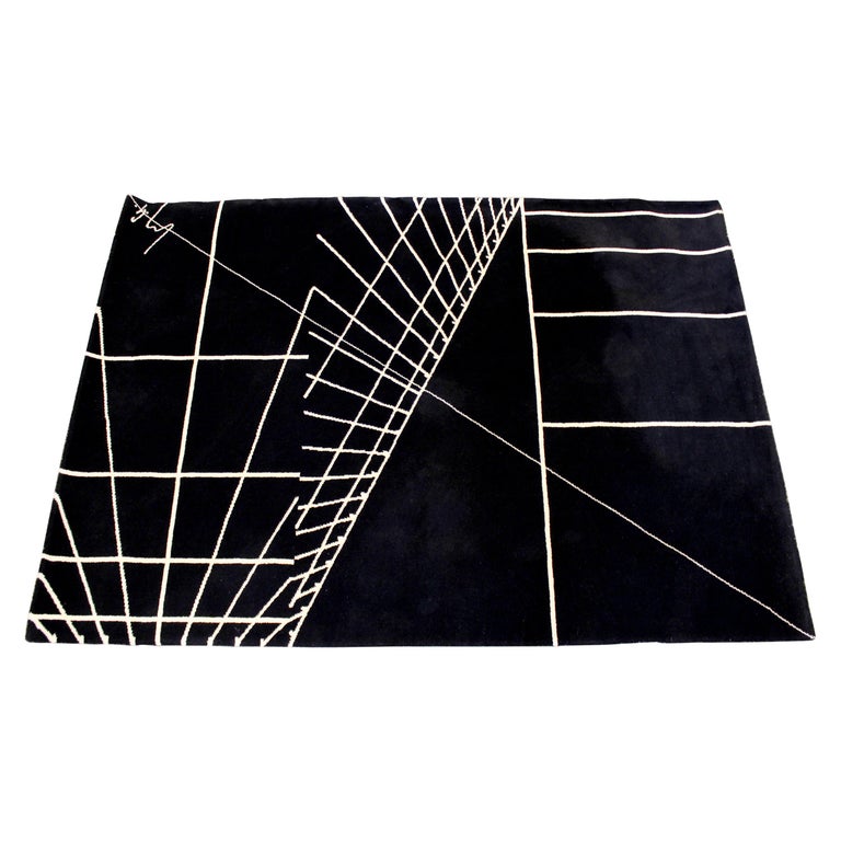 Contemporary Modern Signed Black Rectangular Area Rug Carpet 1980s ...