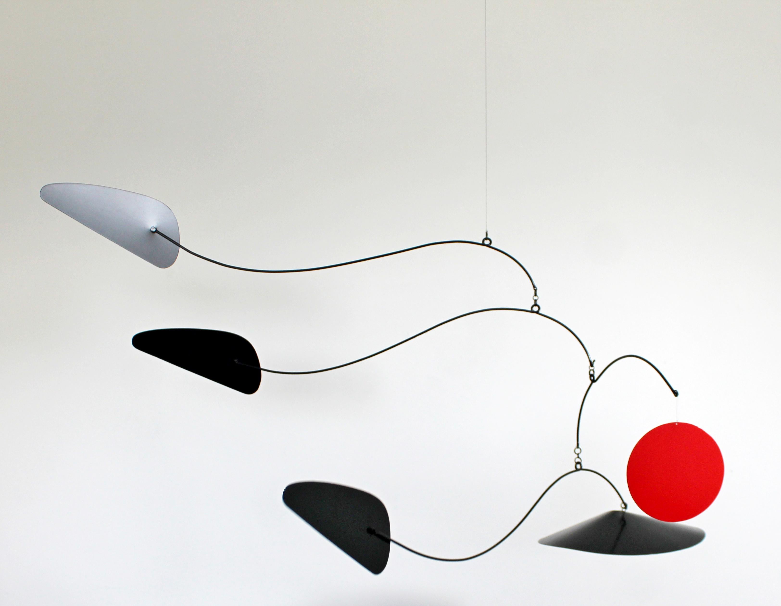 For your consideration is a marvelous, hanging mobile sculpture, in the style of Joan Miró or, signed by the artist and dated 1994. In excellent condition. The dimensions are 52
