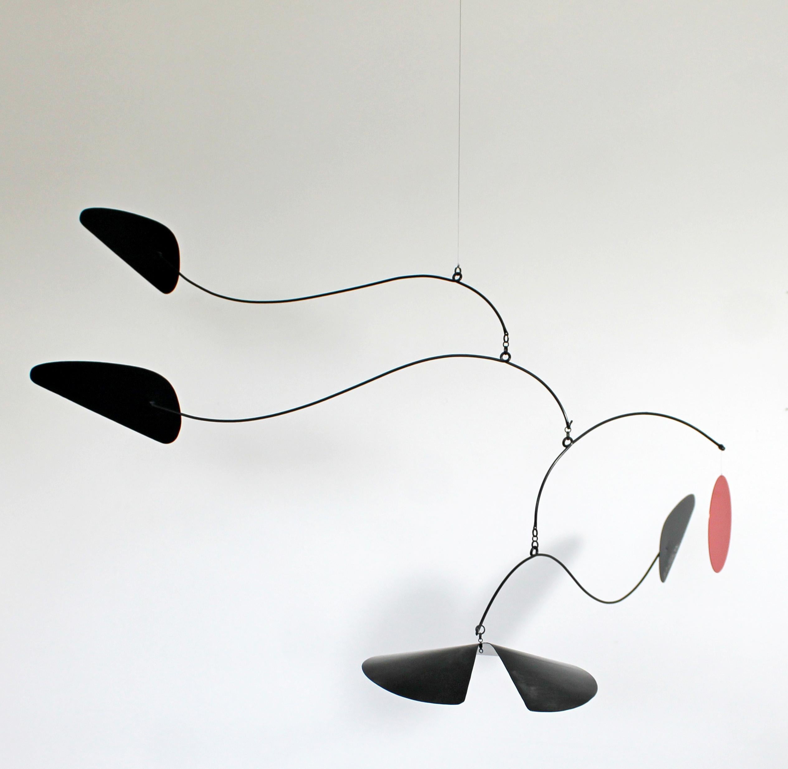 Contemporary Modern Signed Hanging Mobile Sculpture Miró Style Red, 1990s In Good Condition In Keego Harbor, MI
