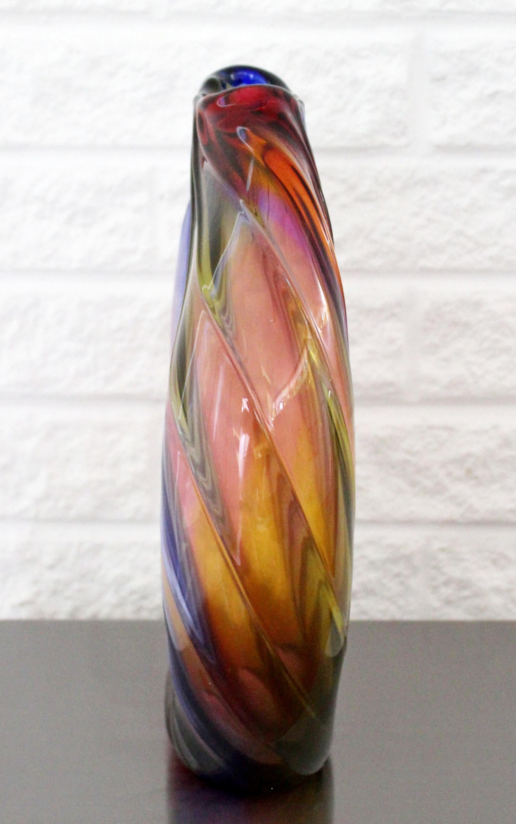 Contemporary Modern Signed Rainbow Murano Glass Sculpture Vessel Vase, Italy In Good Condition In Keego Harbor, MI