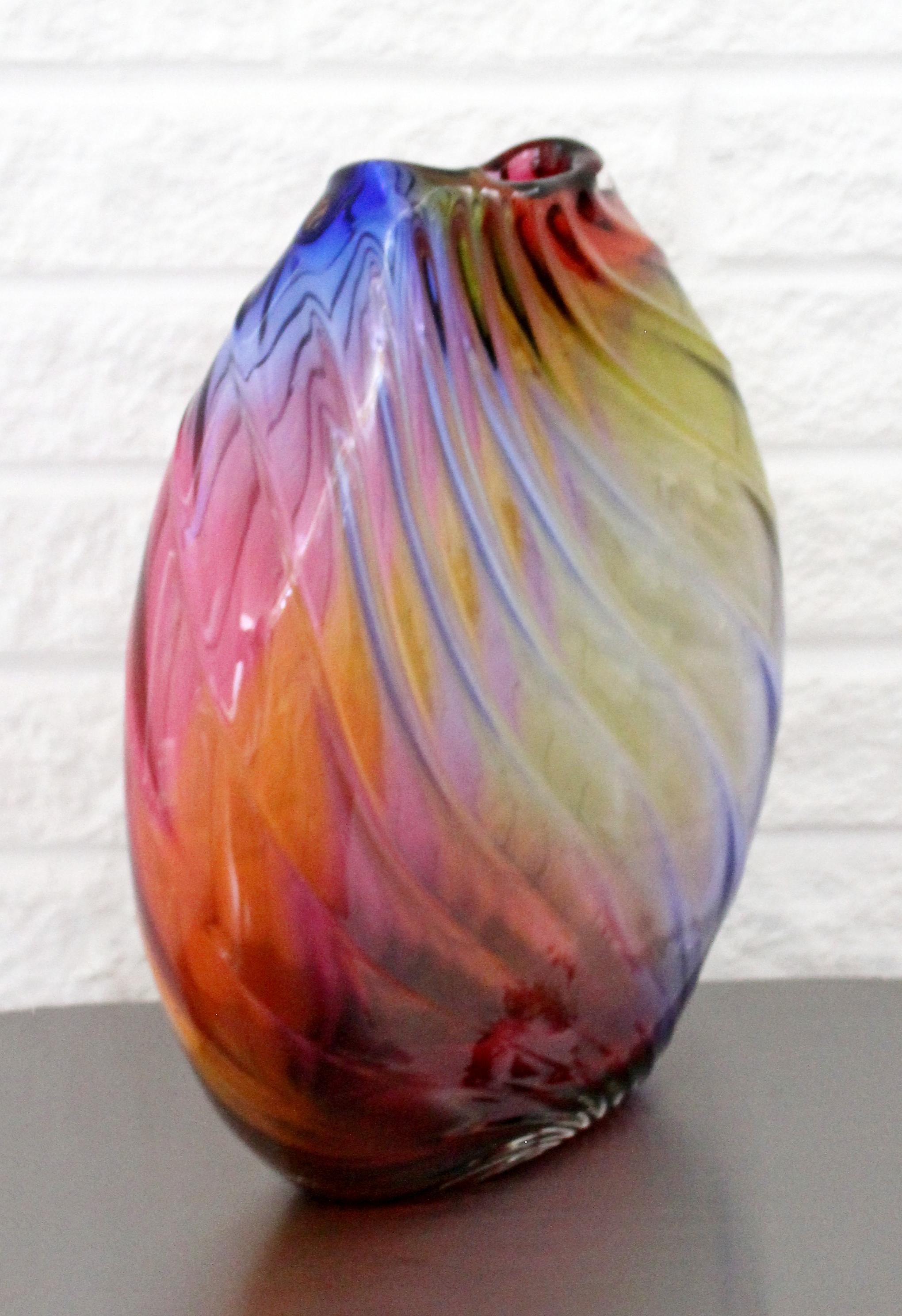Contemporary Modern Signed Rainbow Murano Glass Sculpture Vessel Vase, Italy 2