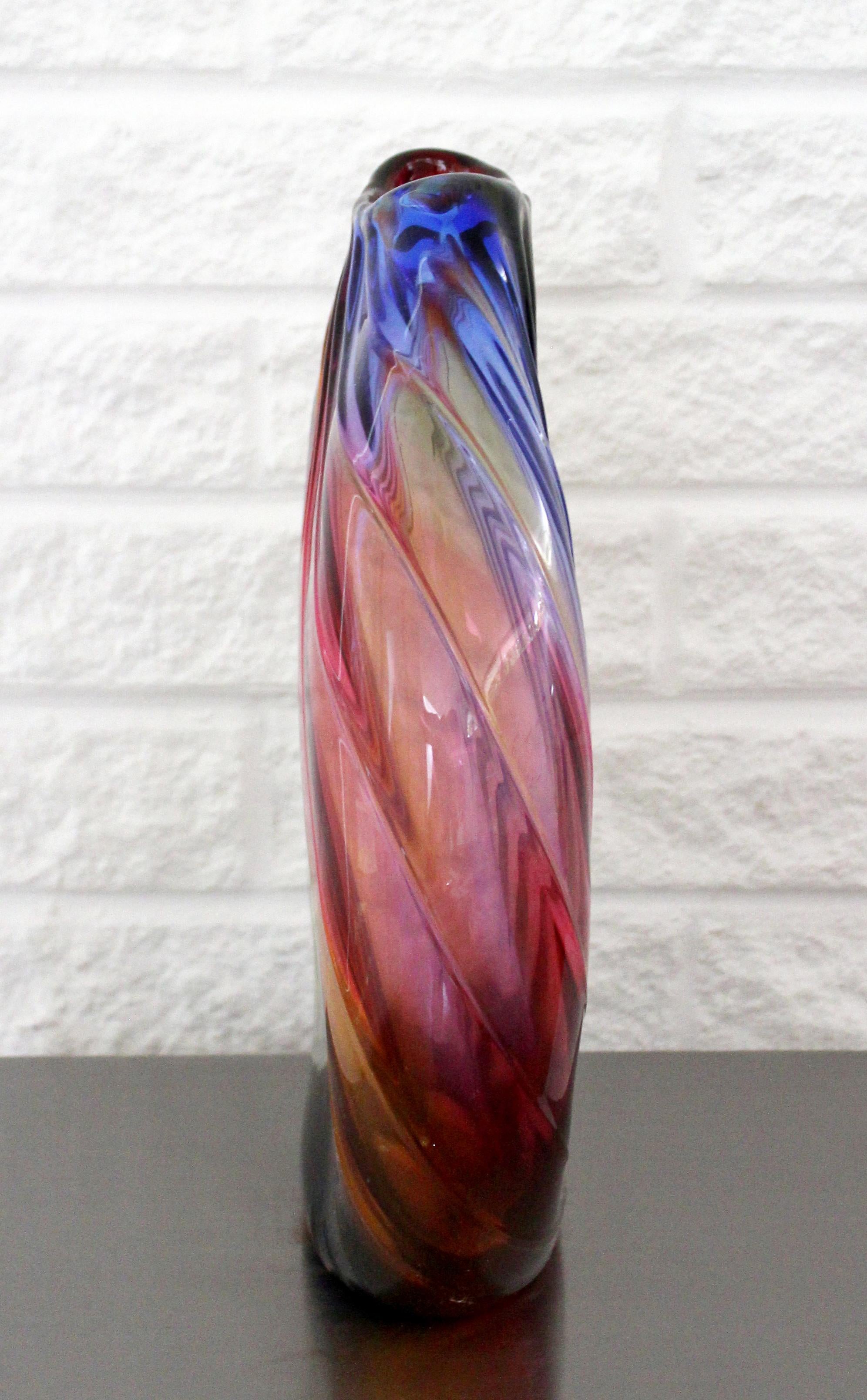 Contemporary Modern Signed Rainbow Murano Glass Sculpture Vessel Vase, Italy 3