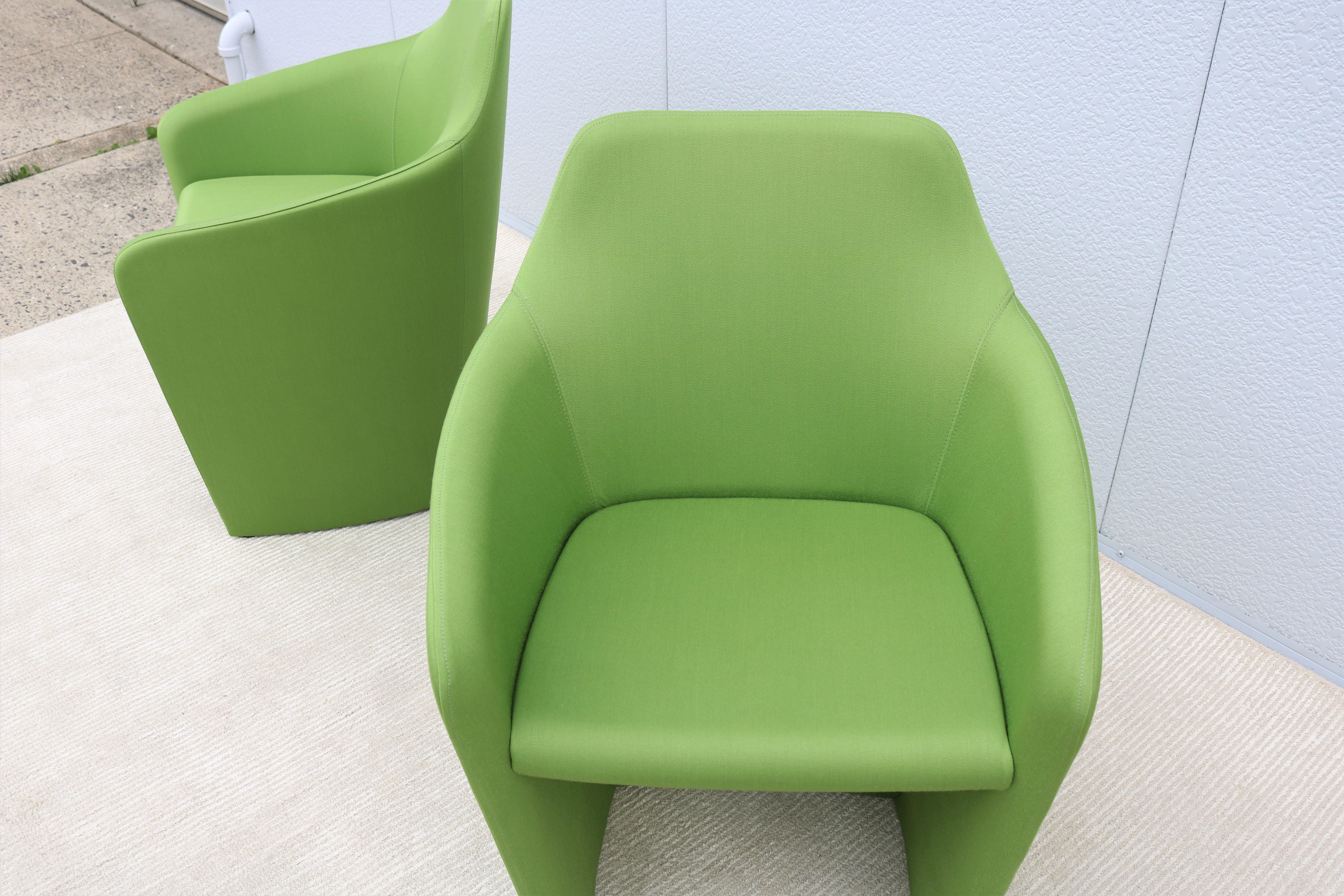 Molded Contemporary Modern Simon Pengelly for Allermuir Venus Green Tub Chairs, a Pair For Sale