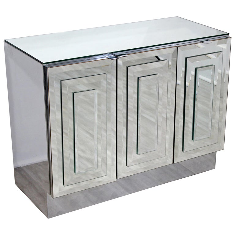 Contemporary Modern Small Ello Mirrored Glass 3Door Credenza
