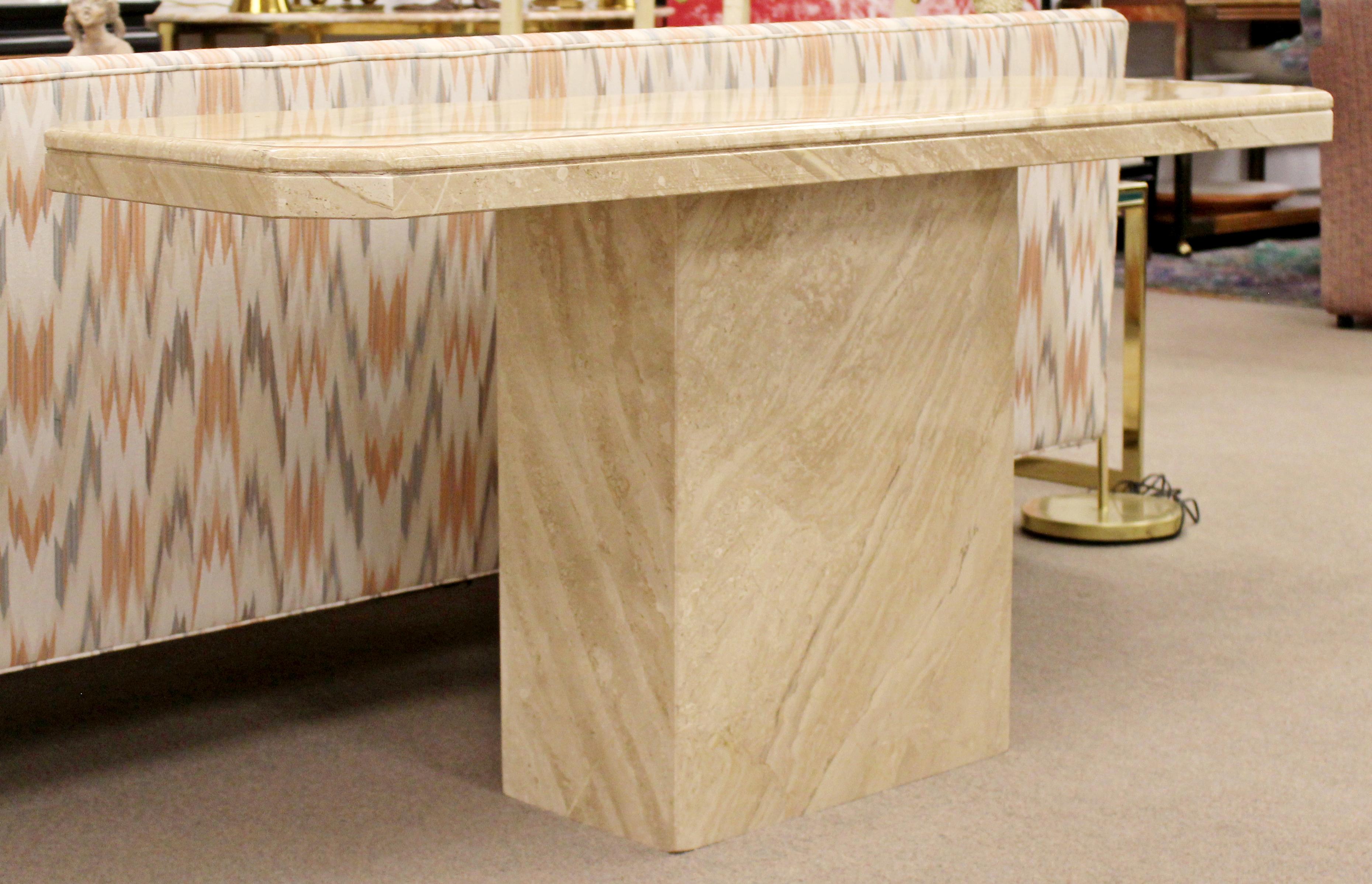 Late 20th Century Contemporary Modern Solid Marble Console Foyer Table, Made in Italy, 1980s