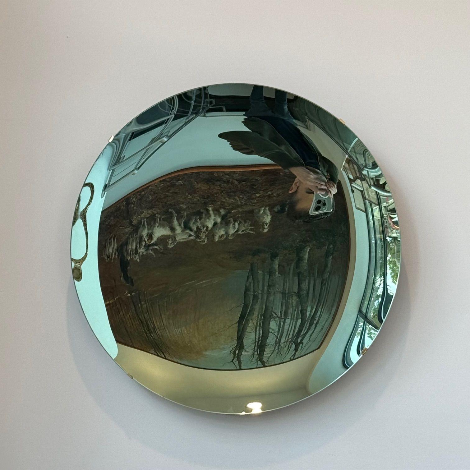 Specchio da parete contemporaneo, Modern Age, vetro concavo, verde vintage, ottone 2
