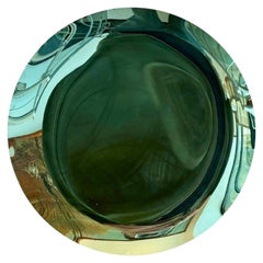 Contemporary, Modern Space Age Wall Mirror, Concave Glass, Vintage Green, Brass