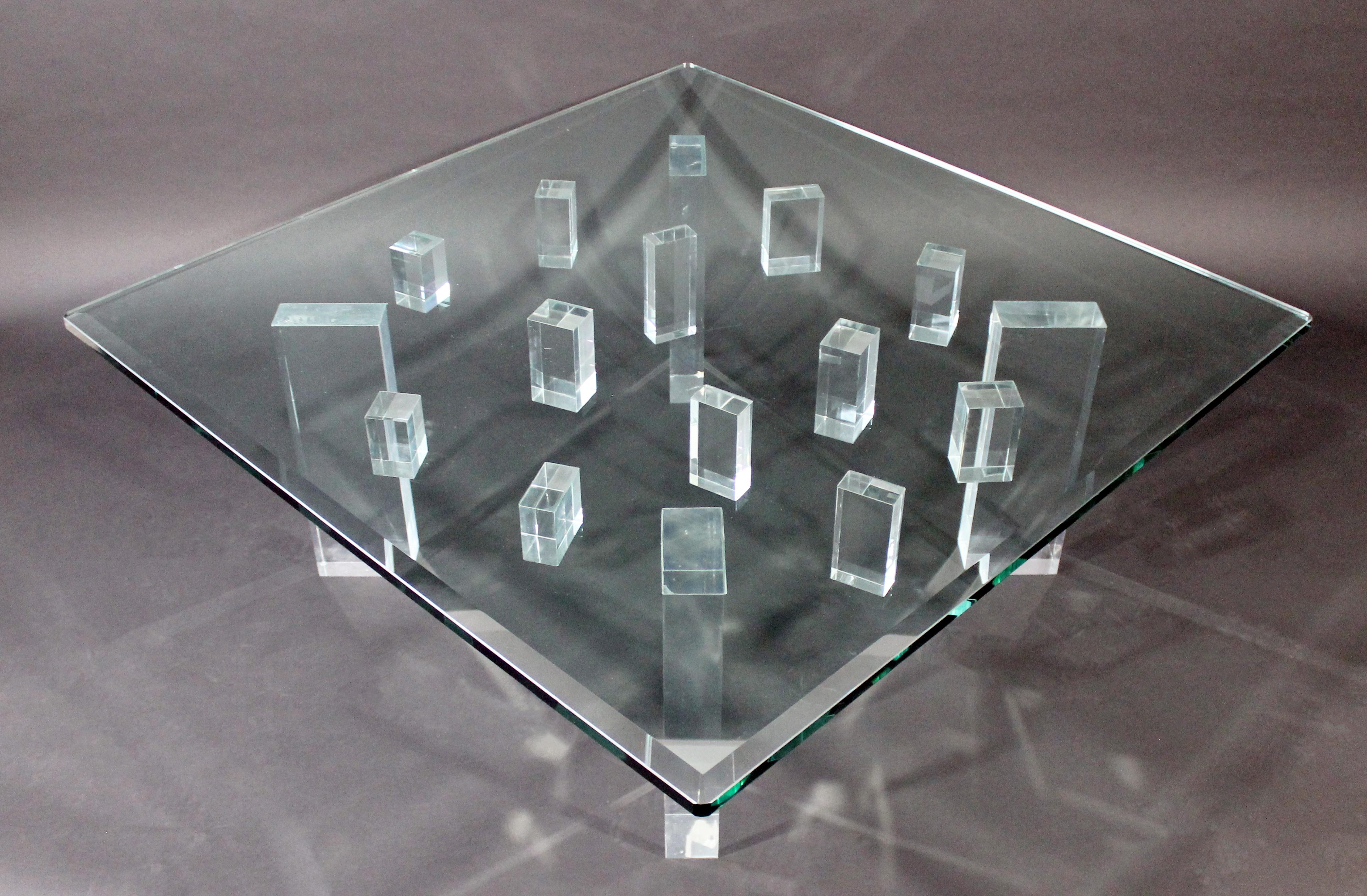 Contemporary Modern Square Glass Lucite Coffee Table 1980s Hollis Jones Era In Good Condition In Keego Harbor, MI