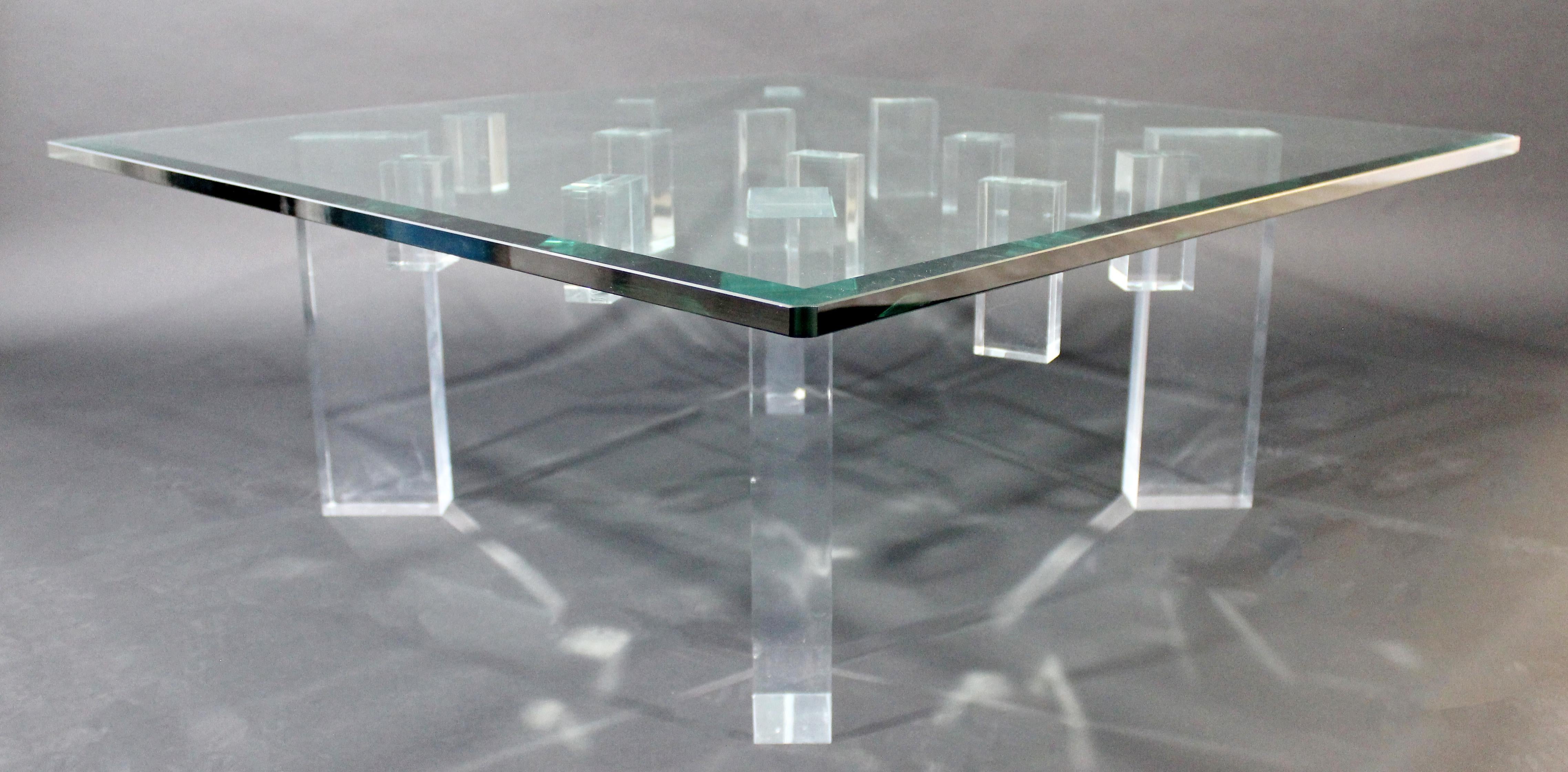 Contemporary Modern Square Glass Lucite Coffee Table 1980s Hollis Jones Era 1