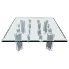 Contemporary Modern Square Glass Lucite Coffee Table 1980s Hollis Jones Era