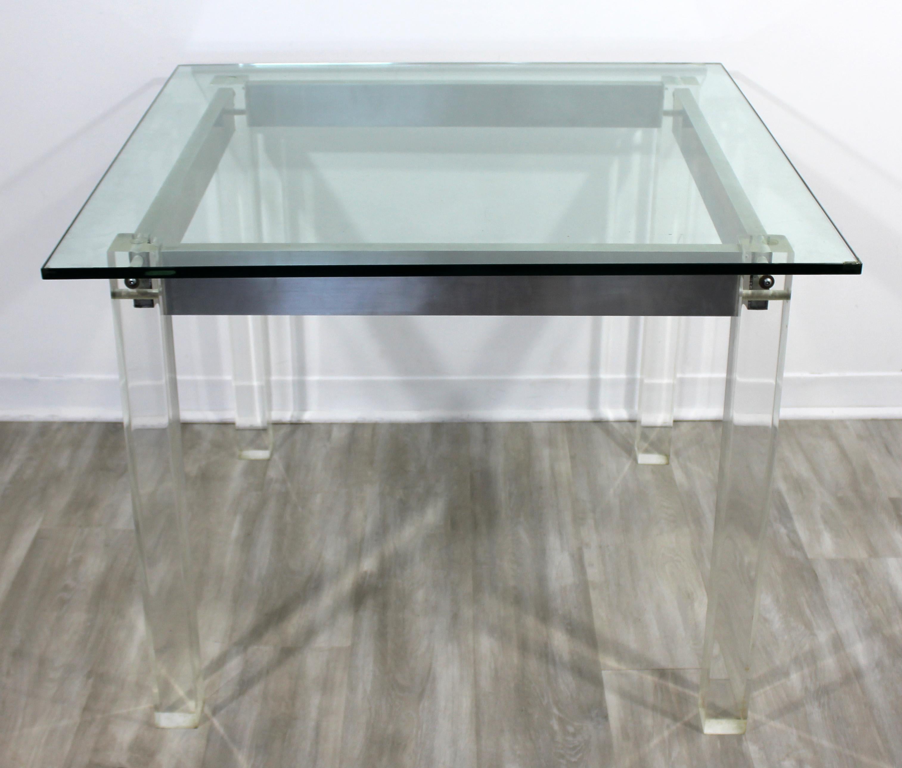 American Contemporary Modern Square Glass Lucite Dinette Game Table Hollis Jones Era