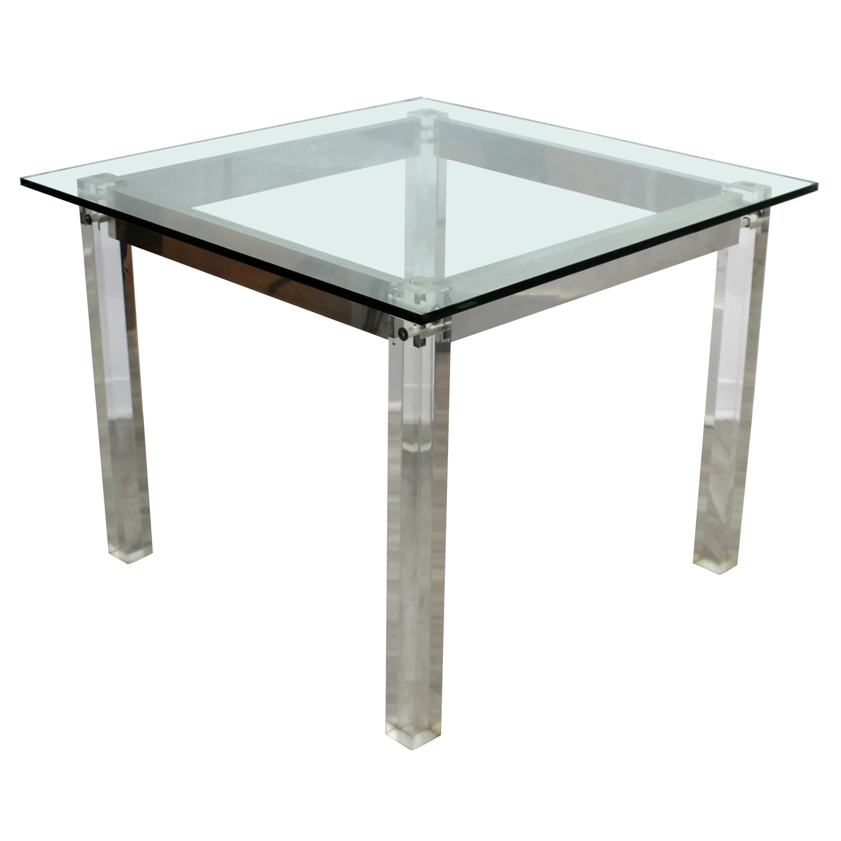 Contemporary Modern Square Glass Lucite Dinette Game Table Hollis Jones Era