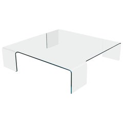 Contemporary Modern Square Neutra Low Glass Coffee Table by Fiam Italia