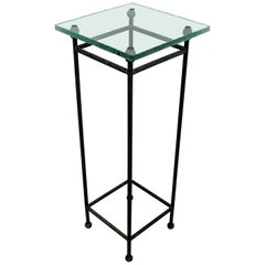 Contemporary Modern Square Steel and Frosted Glass Pedestal Display Stand, 1980s