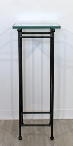 Contemporary Modern Square Steel and Frosted Glass Pedestal Display Stand, 1980s