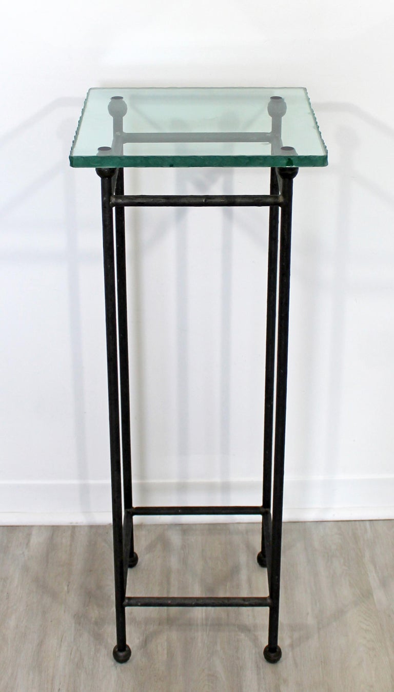 Contemporary Modern Square Steel and Frosted Glass Pedestal Display Stand, 1980s at 1stDibs