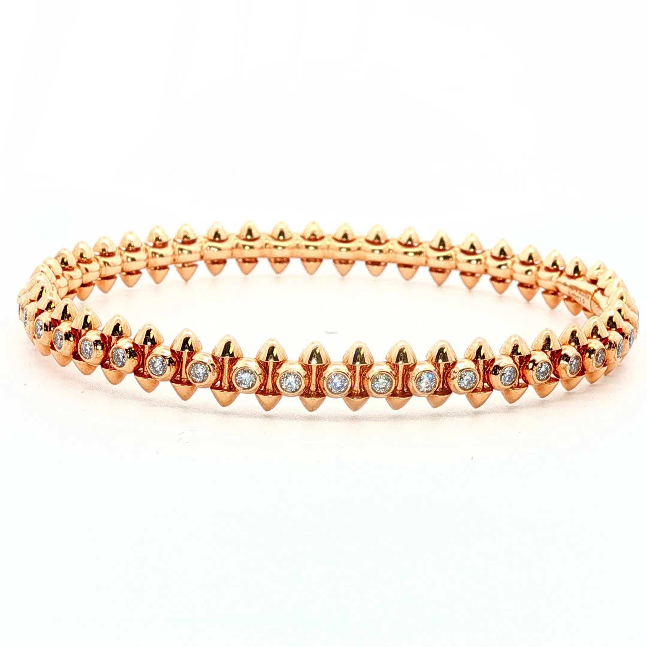 Pulsera apilable moderna y contemporánea de oro rosa de 18 quilates con diamantes 1,70 ct Corte redondo en venta