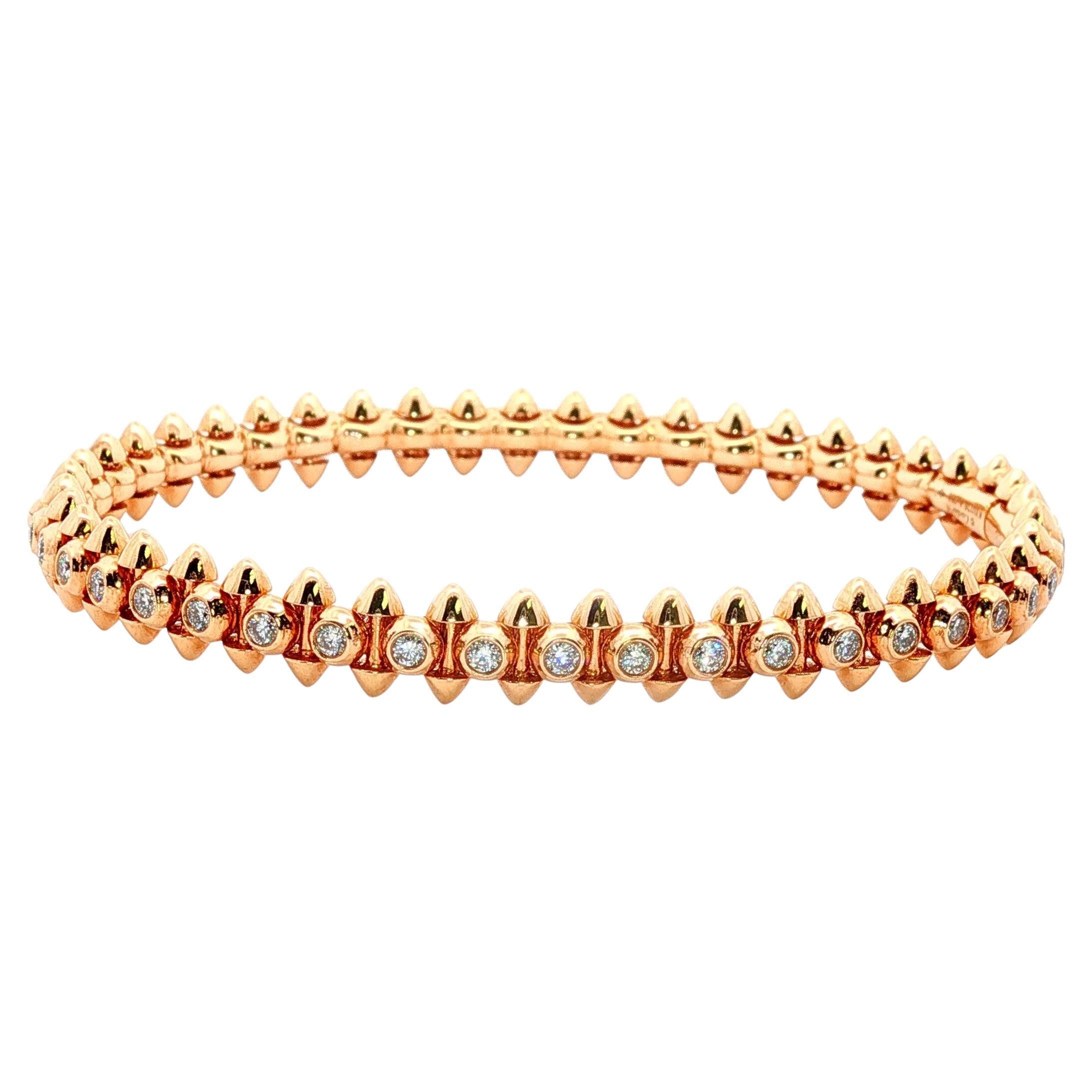 Pulsera apilable moderna y contemporánea de oro rosa de 18 quilates con diamantes 1,70 ct en venta