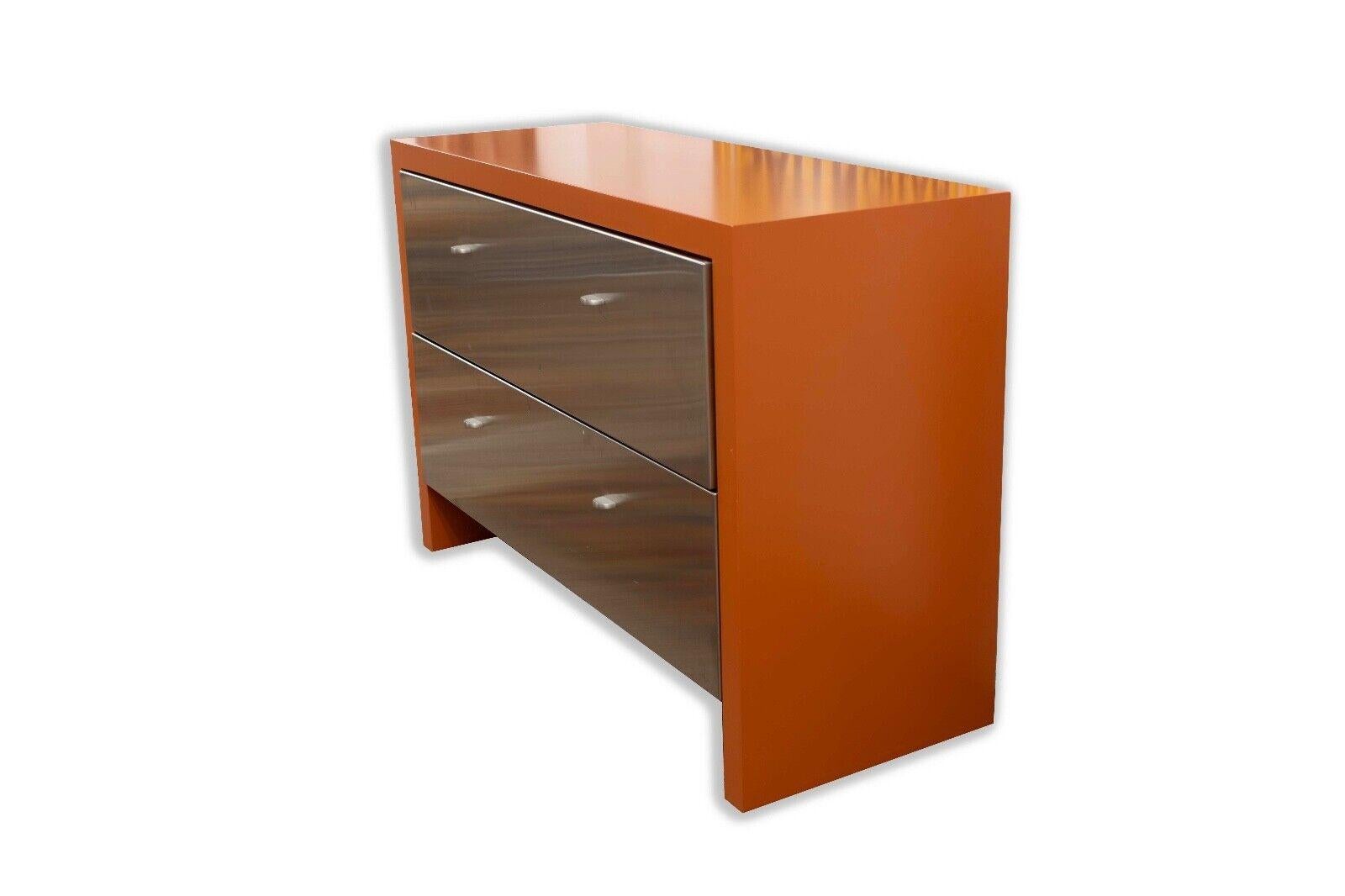 Contemporary Modern Stainless Steel and Orange Lacquer 2 Drawer Cabinet Dresser In Good Condition For Sale In Keego Harbor, MI