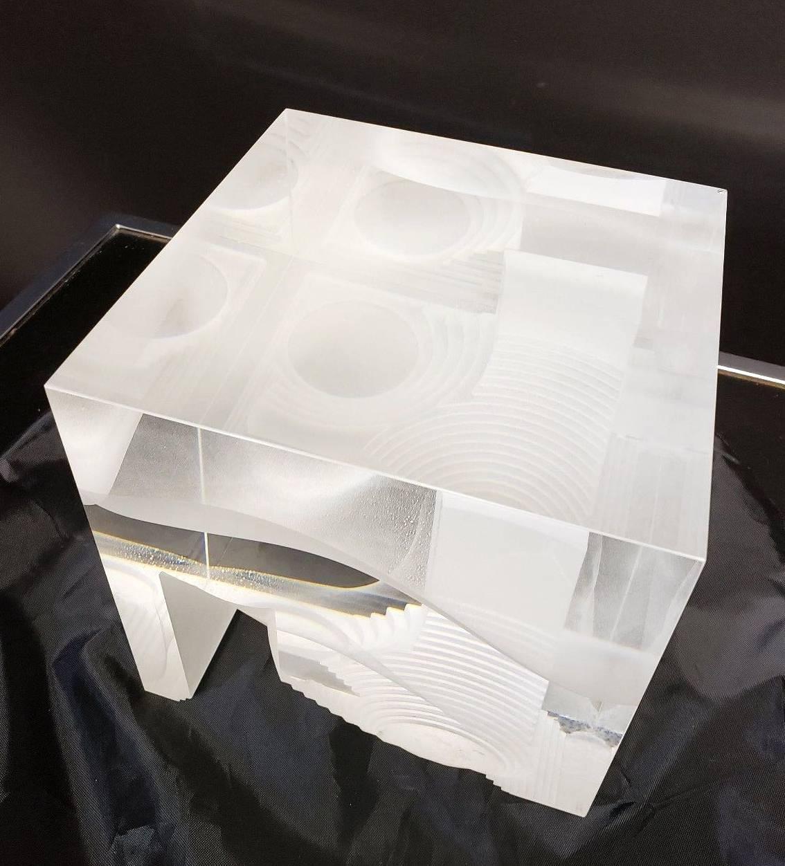 Contemporary Modern Steven Weinberg Cast Glass Cube Sculpture 4