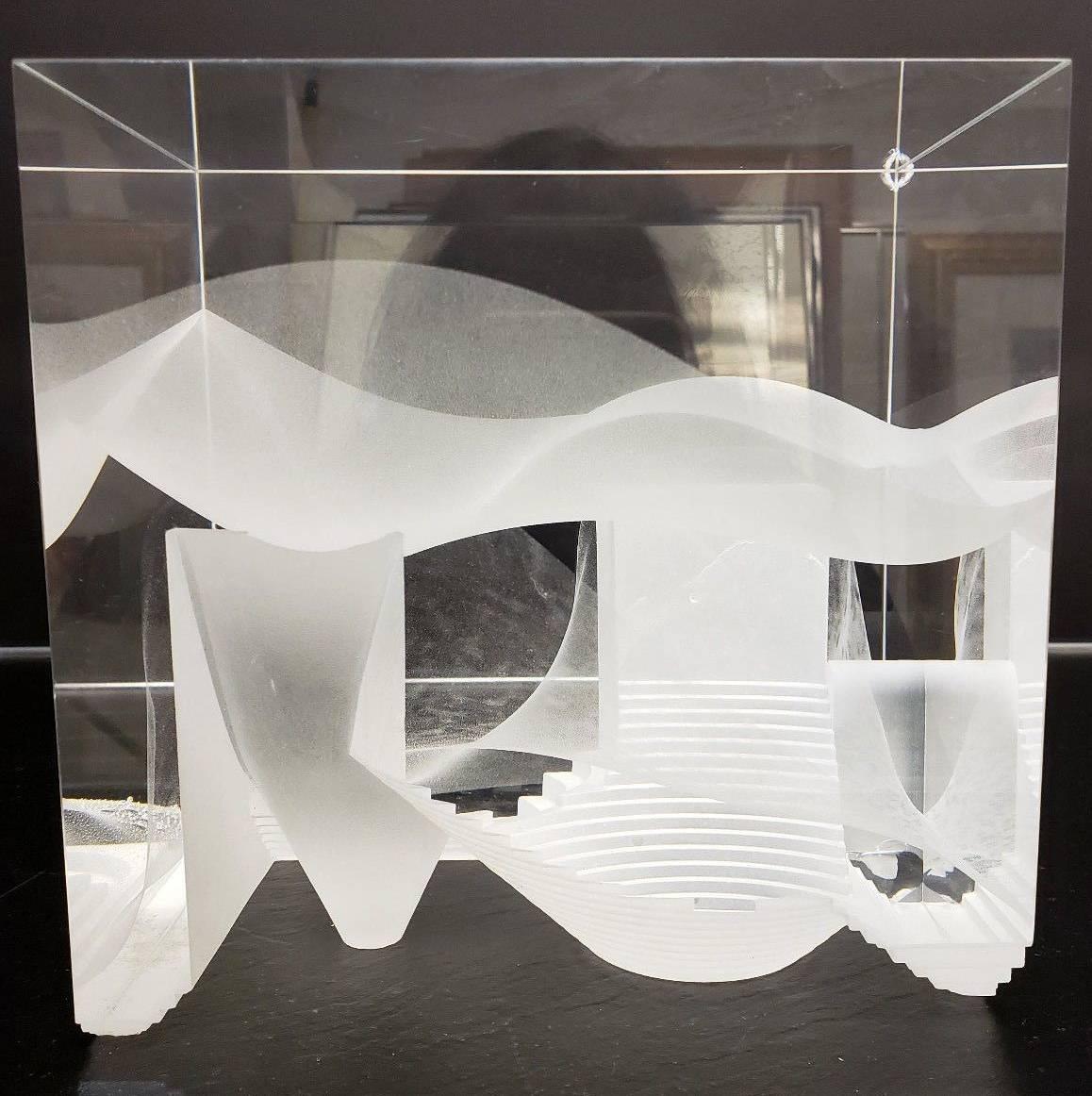 Contemporary Modern Steven Weinberg Cast Glass Cube Sculpture 5