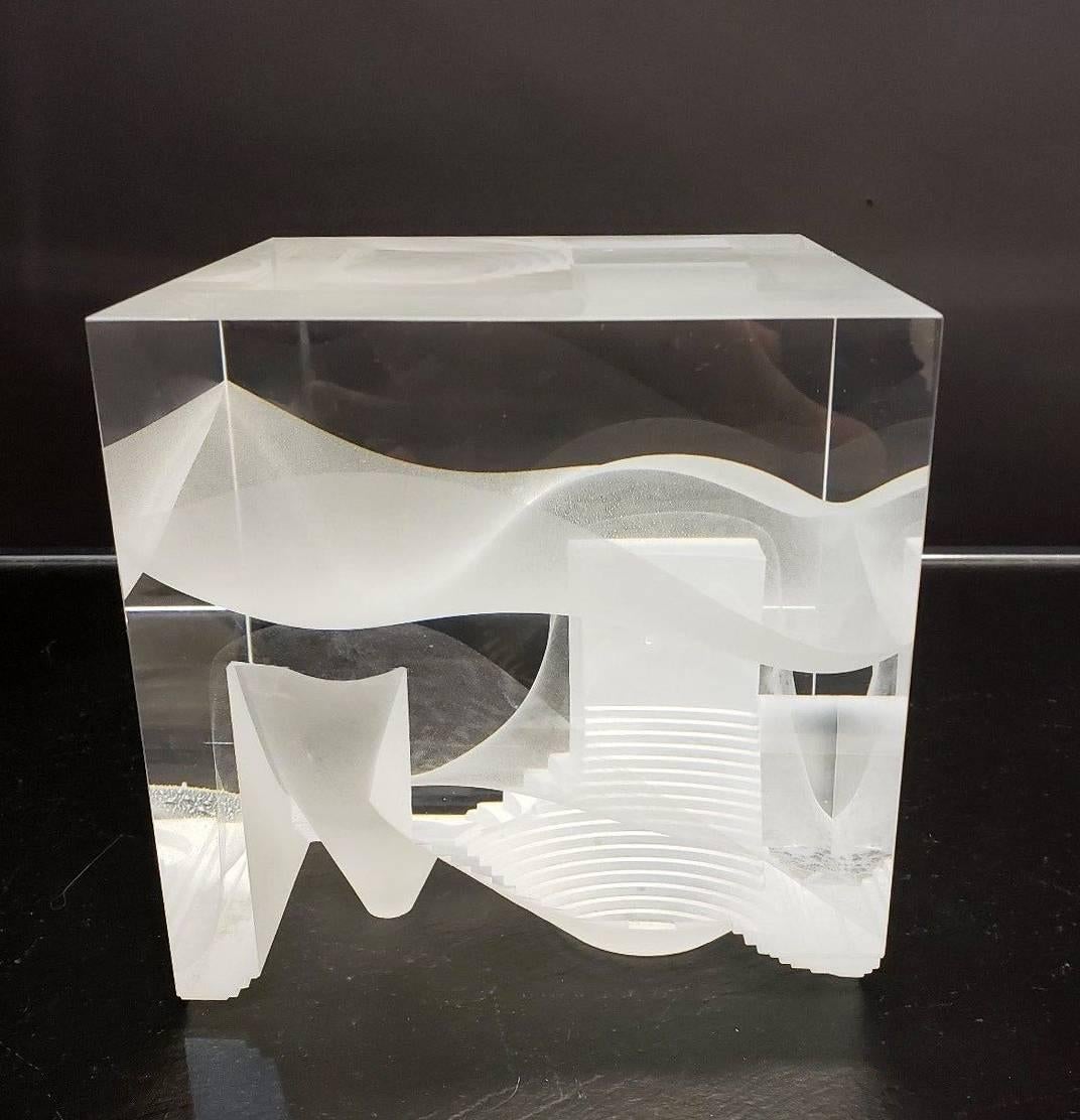 Contemporary Modern Steven Weinberg Cast Glass Cube Sculpture 6