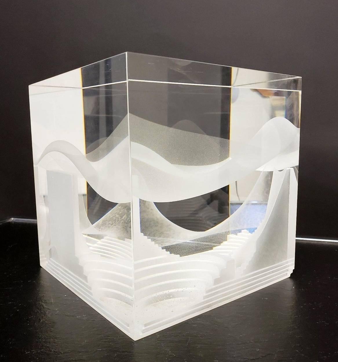 Contemporary Modern Steven Weinberg Cast Glass Cube Sculpture In Good Condition In Keego Harbor, MI