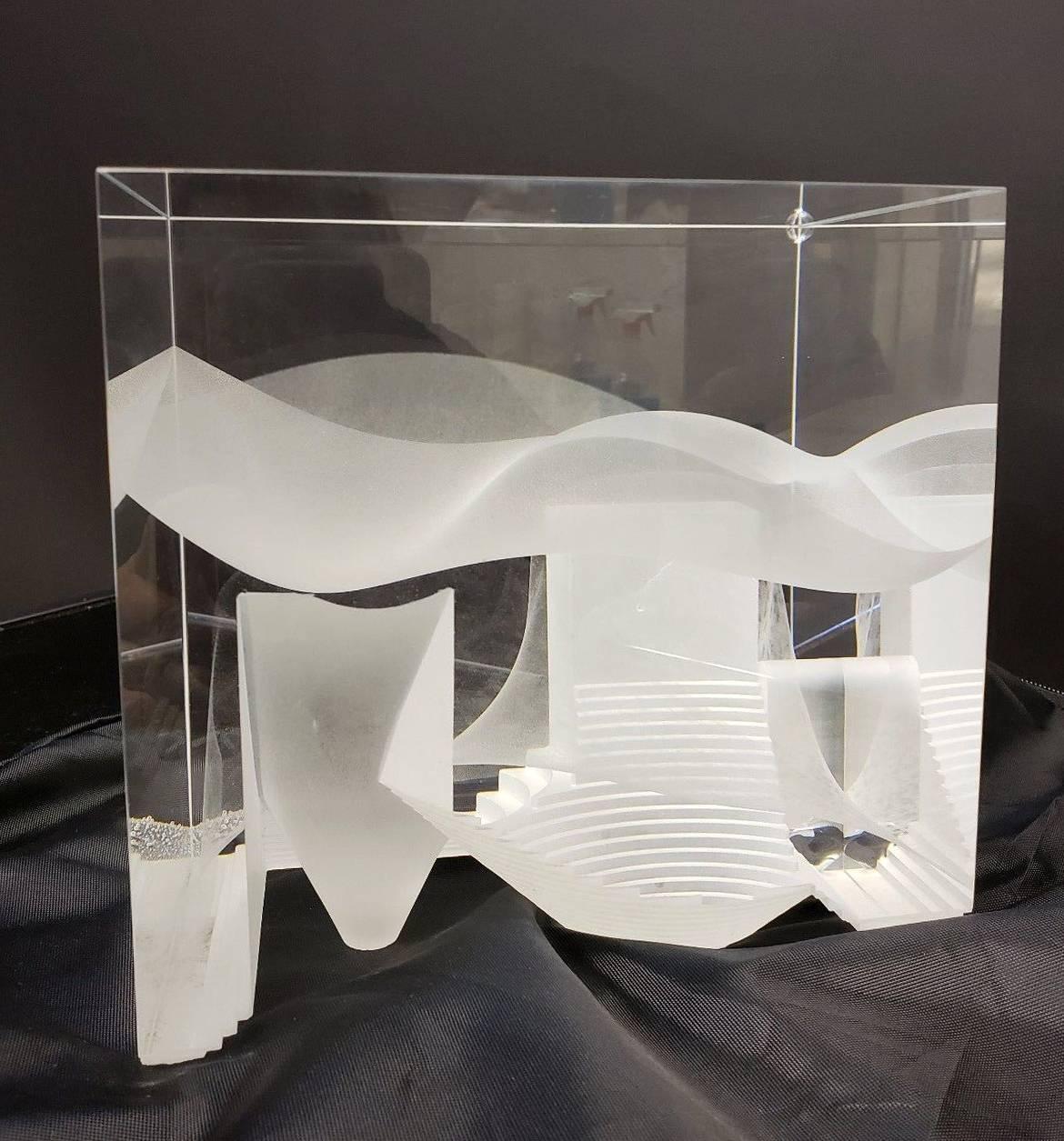 Late 20th Century Contemporary Modern Steven Weinberg Cast Glass Cube Sculpture