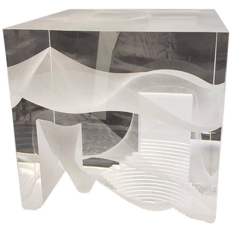 Contemporary Modern Steven Weinberg Cast Glass Cube Sculpture