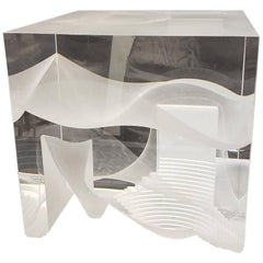 Contemporain moderne Steven Weinberg Sculpture cubique en verre coulé