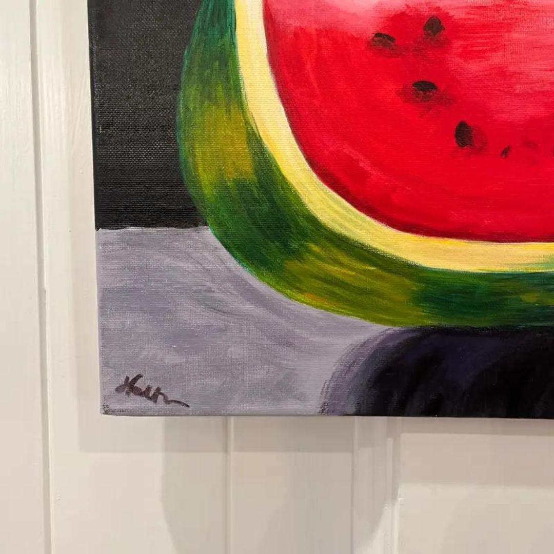 American Contemporary Modern Still Life Original Painting of a Watermelon For Sale