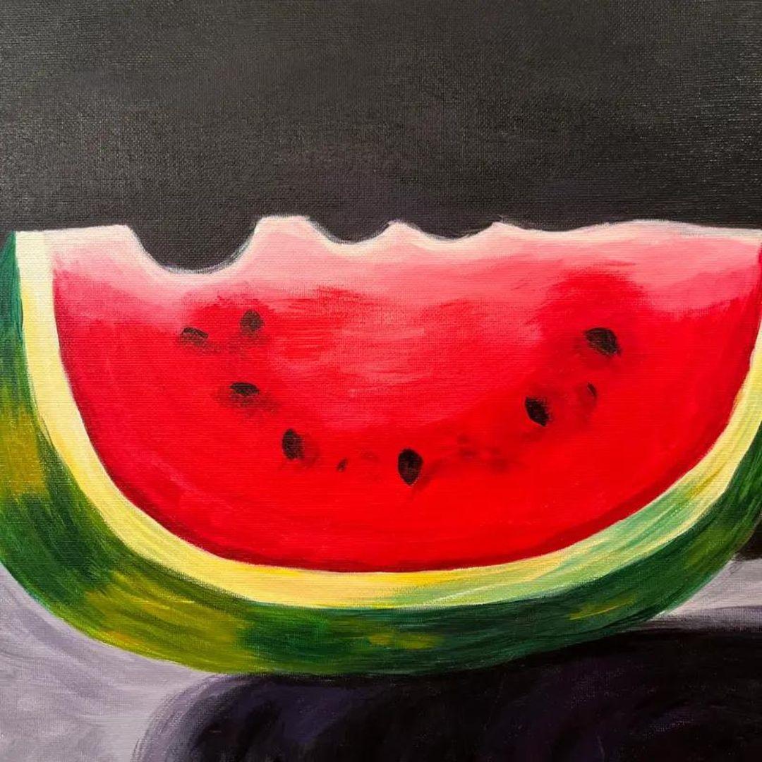 Contemporary Modern Still Life Originalgemälde einer Wassermelone im Zustand „Gut“ im Angebot in Cookeville, TN