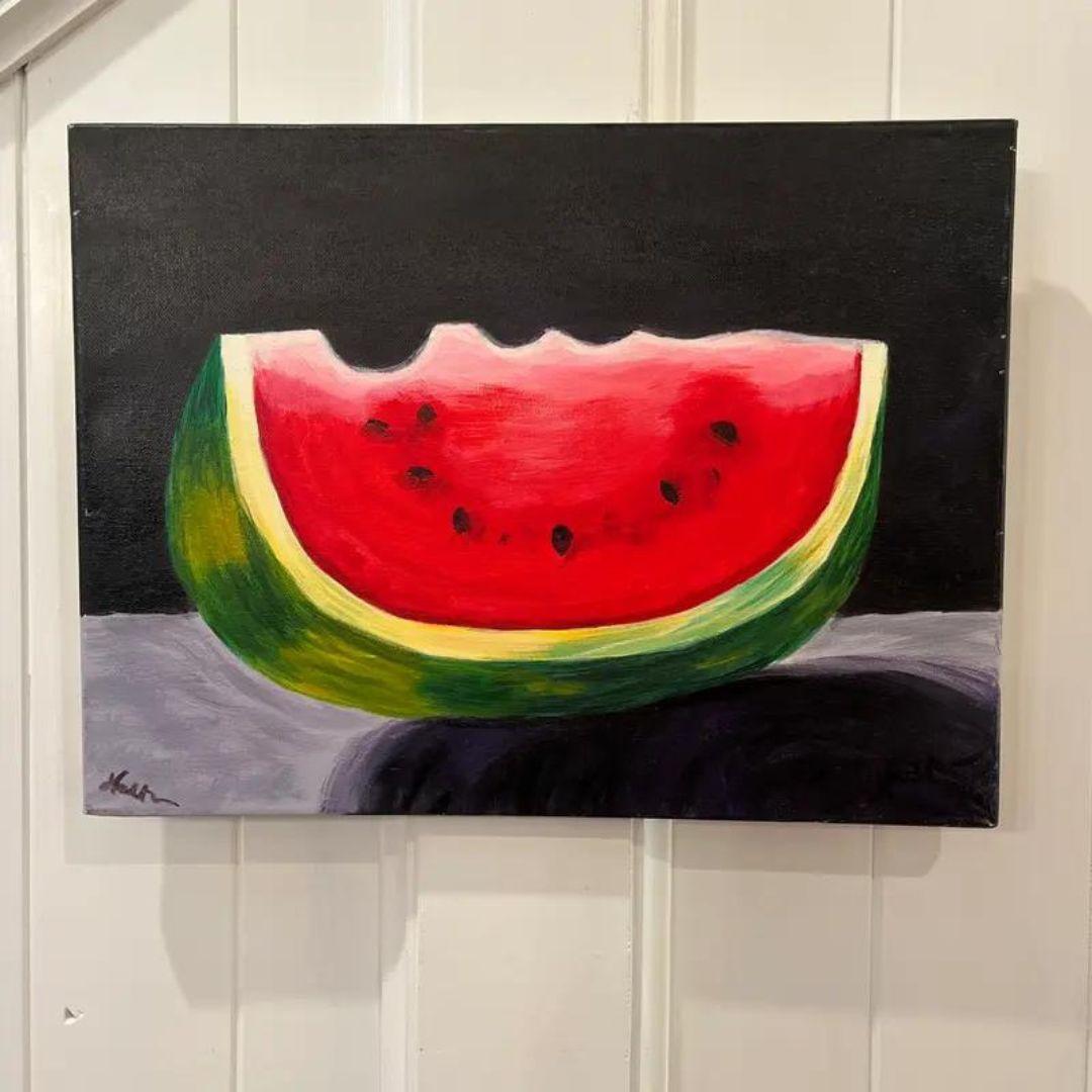 Contemporary Modern Still Life Original Painting of a Watermelon For Sale 4