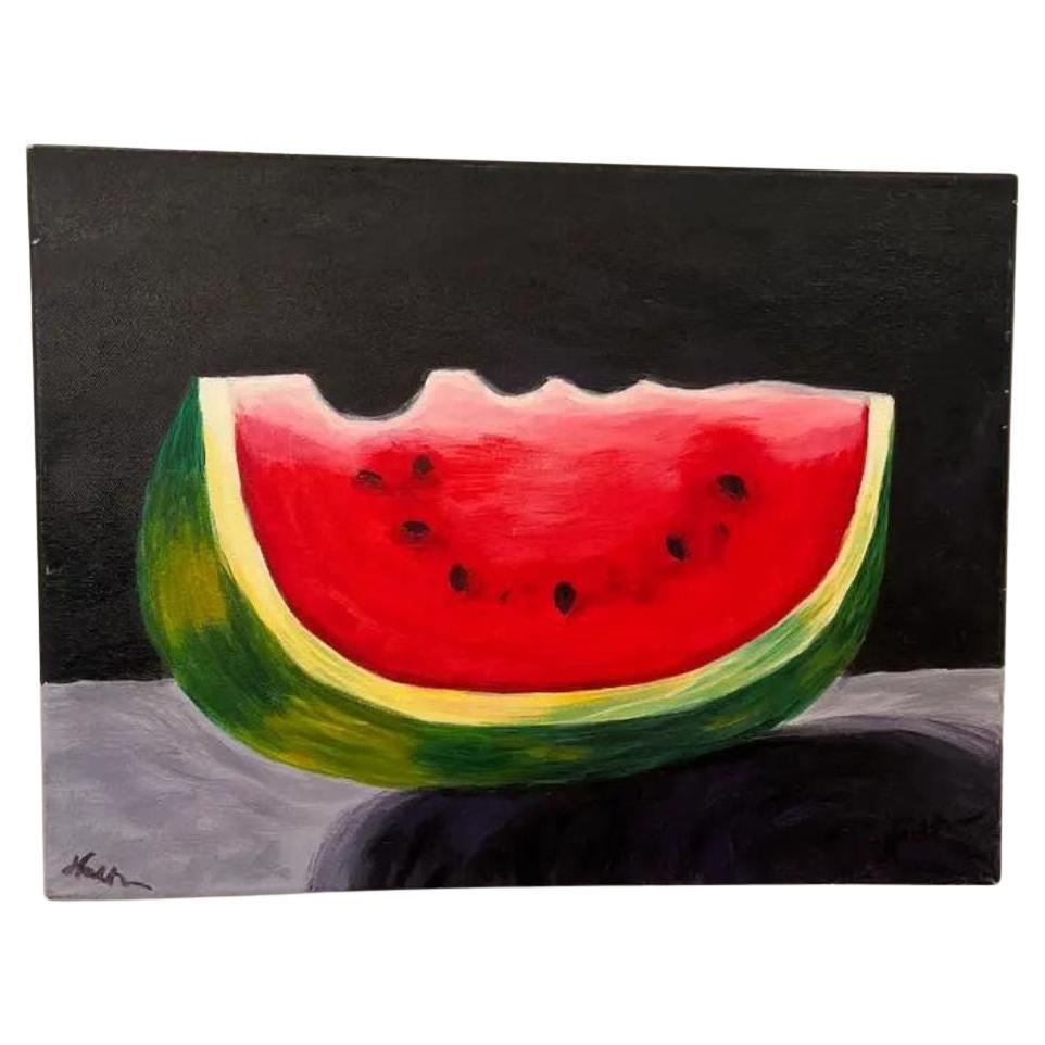 Contemporary Modern Still Life Original Painting of a Watermelon For Sale