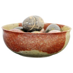 Contemporary Modern Stone Bowl with Stone Eggs Table Sculpture