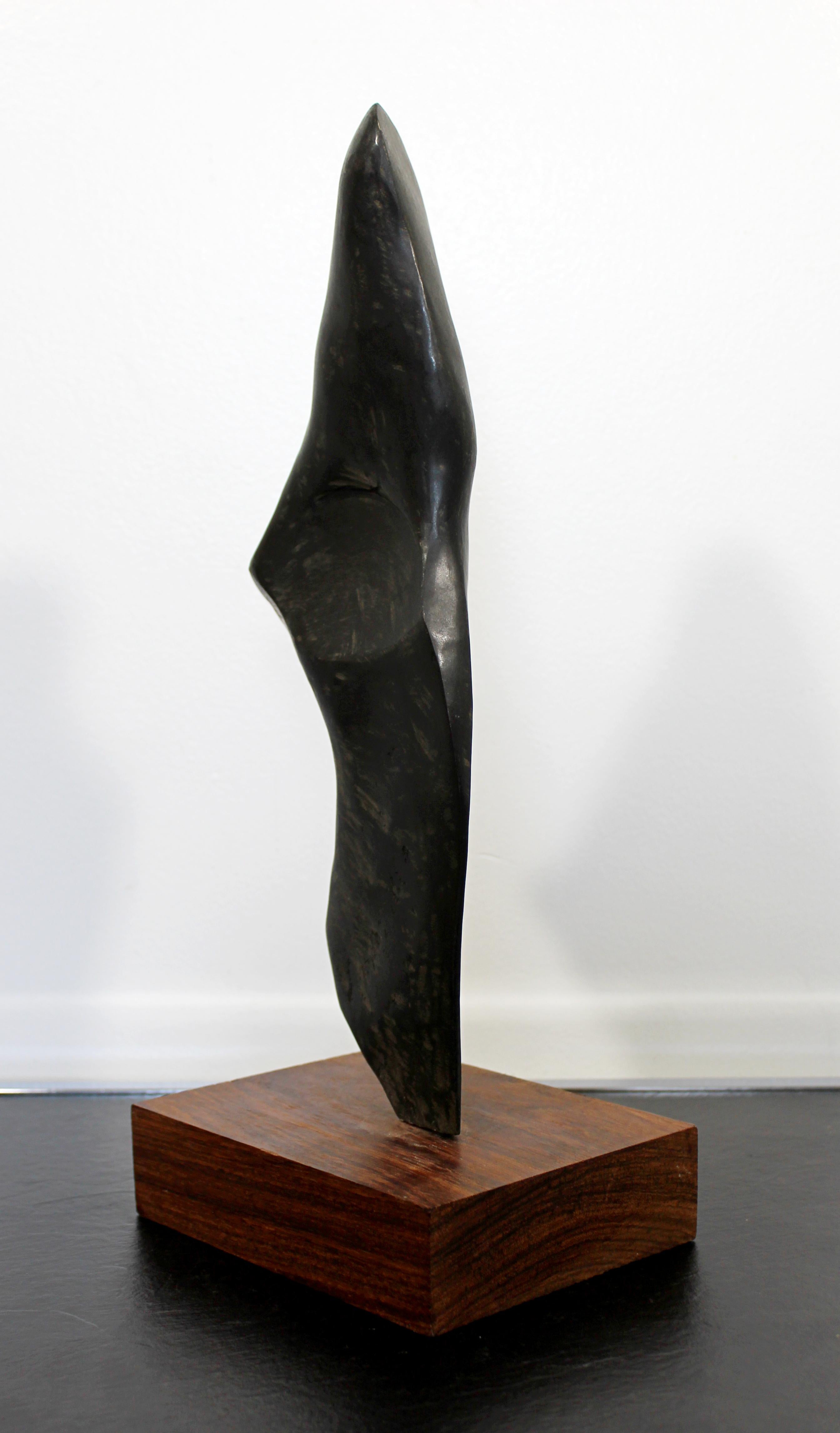 Contemporary Modern Stone Table Sculpture on Wood Base Signed Leonard Schwartz In Good Condition In Keego Harbor, MI