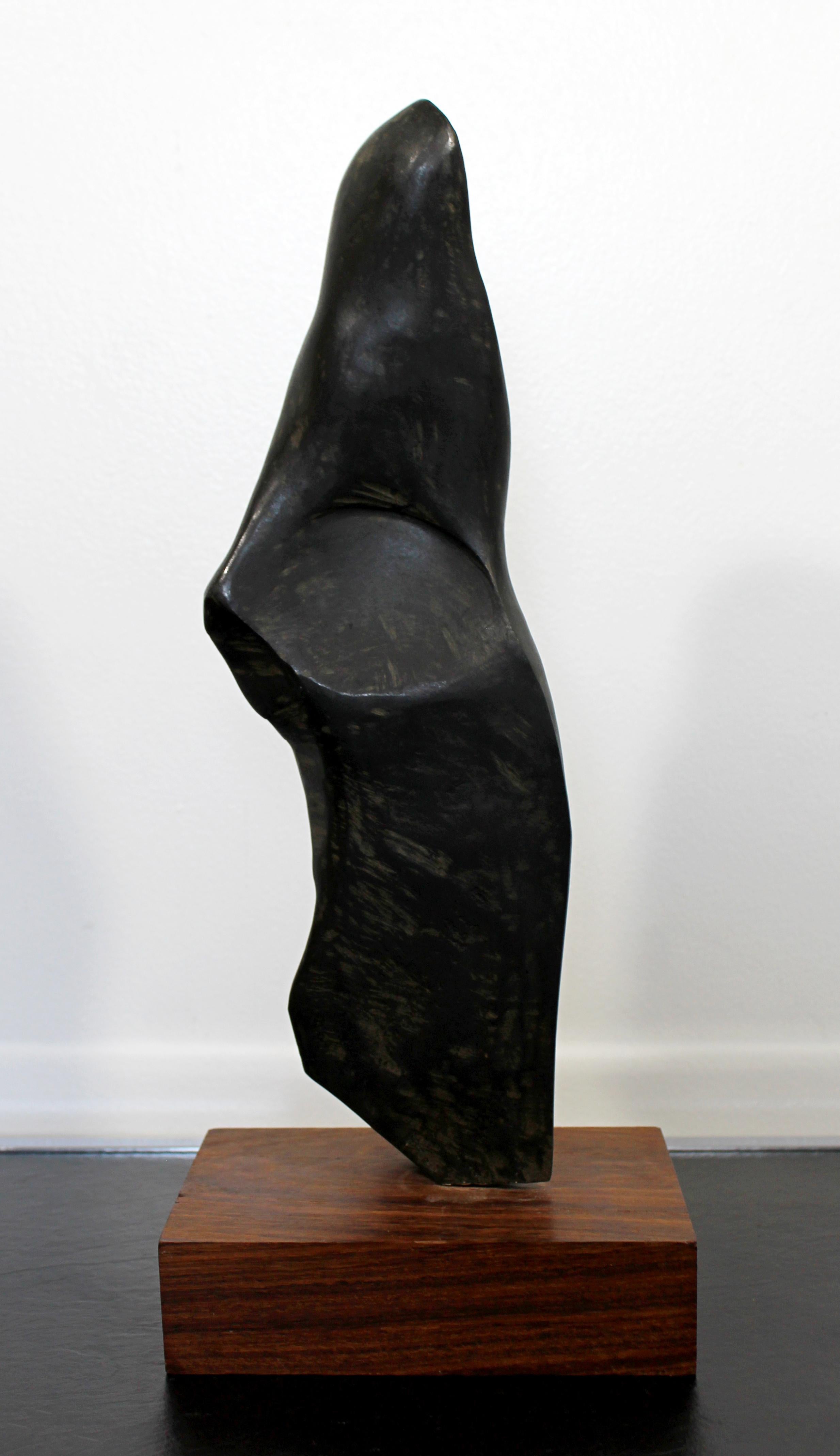 Late 20th Century Contemporary Modern Stone Table Sculpture on Wood Base Signed Leonard Schwartz