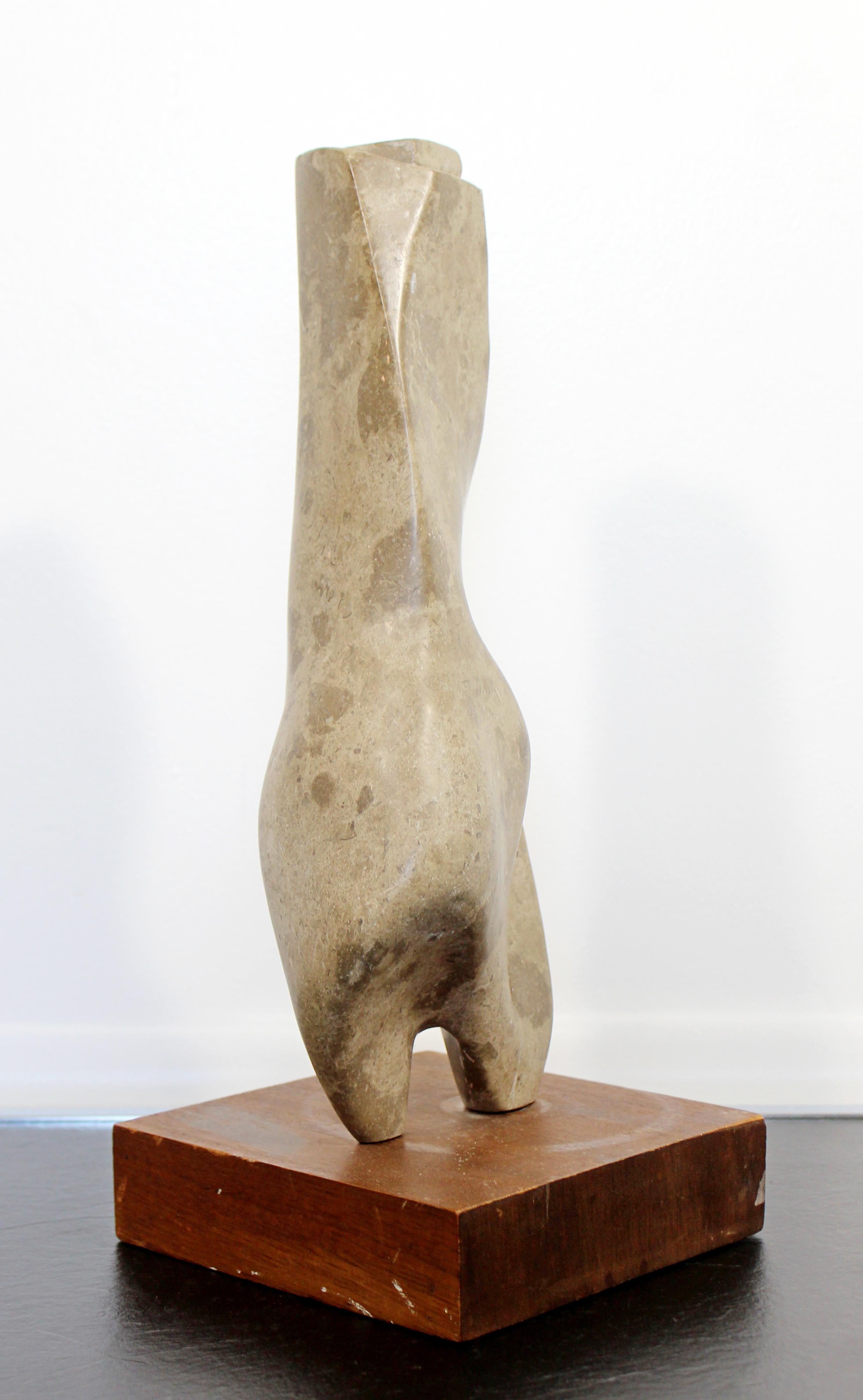 Contemporary Modern Stone Table Sculpture on Wood Base Signed Leonard Schwartz 1