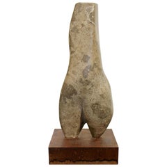 Contemporary Modern Stone Table Sculpture on Wood Base Signed Leonard Schwartz