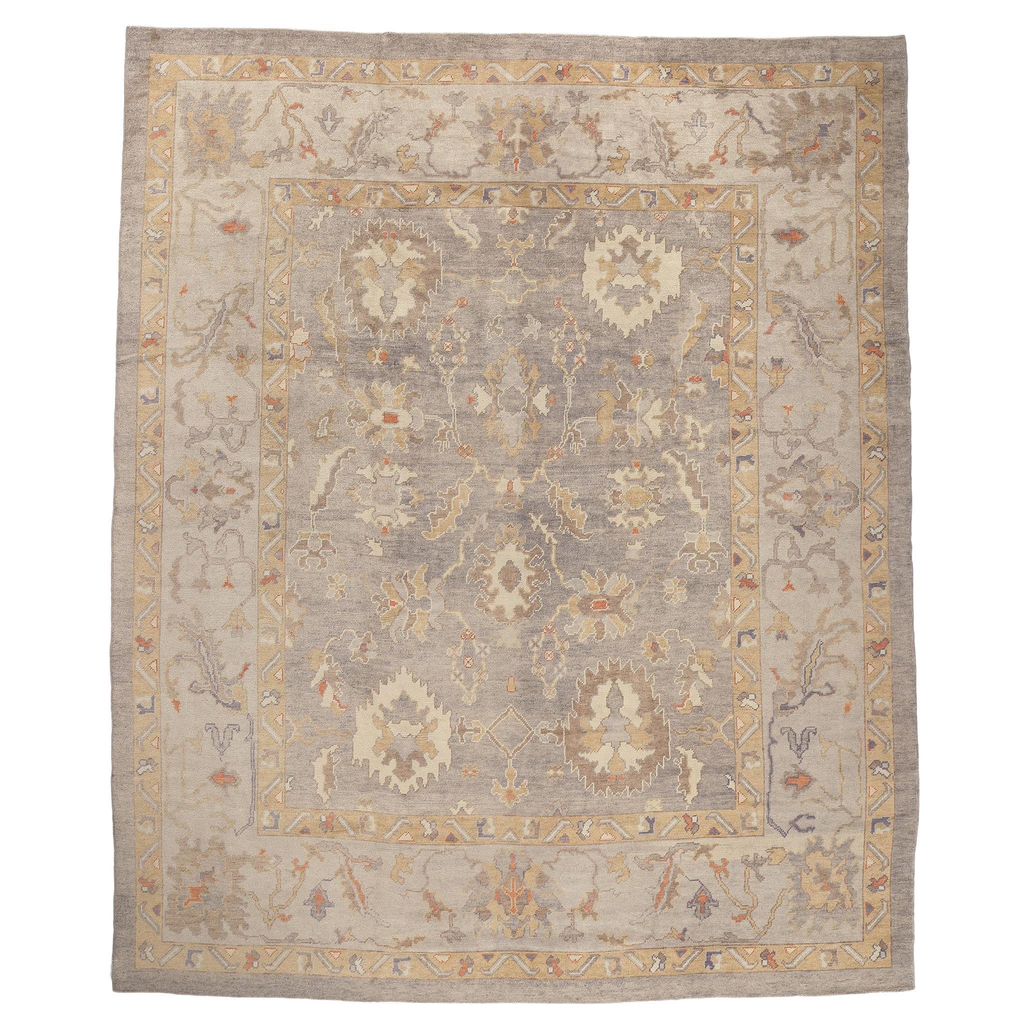 Modern Oushak Turkish Rug, Contemporary Elegance Meets Subtle Shibui For Sale