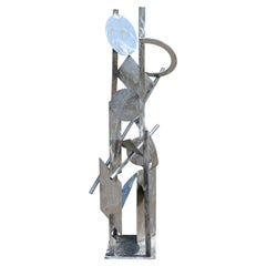 Contemporary Modern Tall Stainless Steel Abstract Outdoor Floor Sculpture Signed