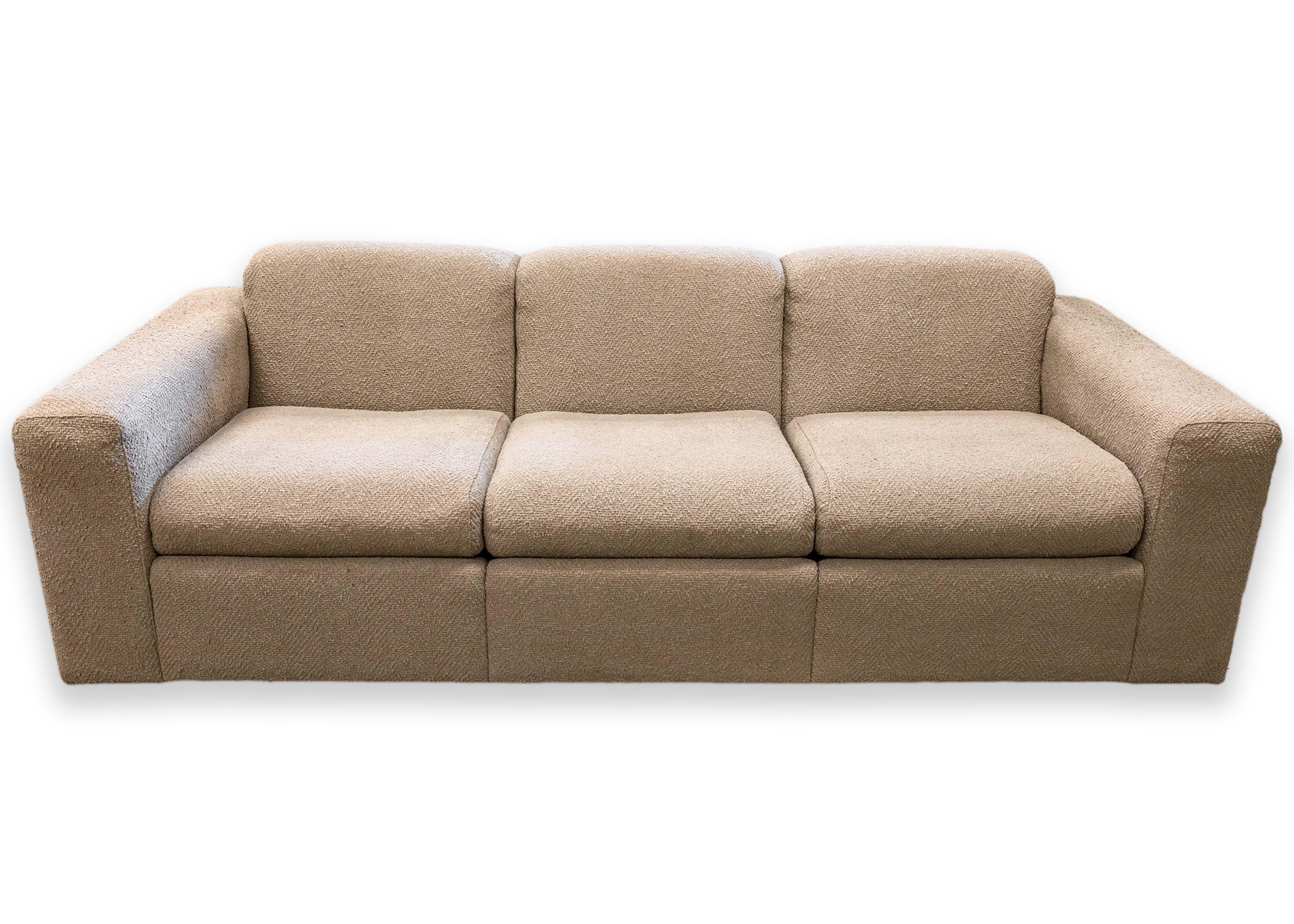 American Contemporary Modern Tan Boucle Fabric Jack Cartwright Style Sofa Couch
