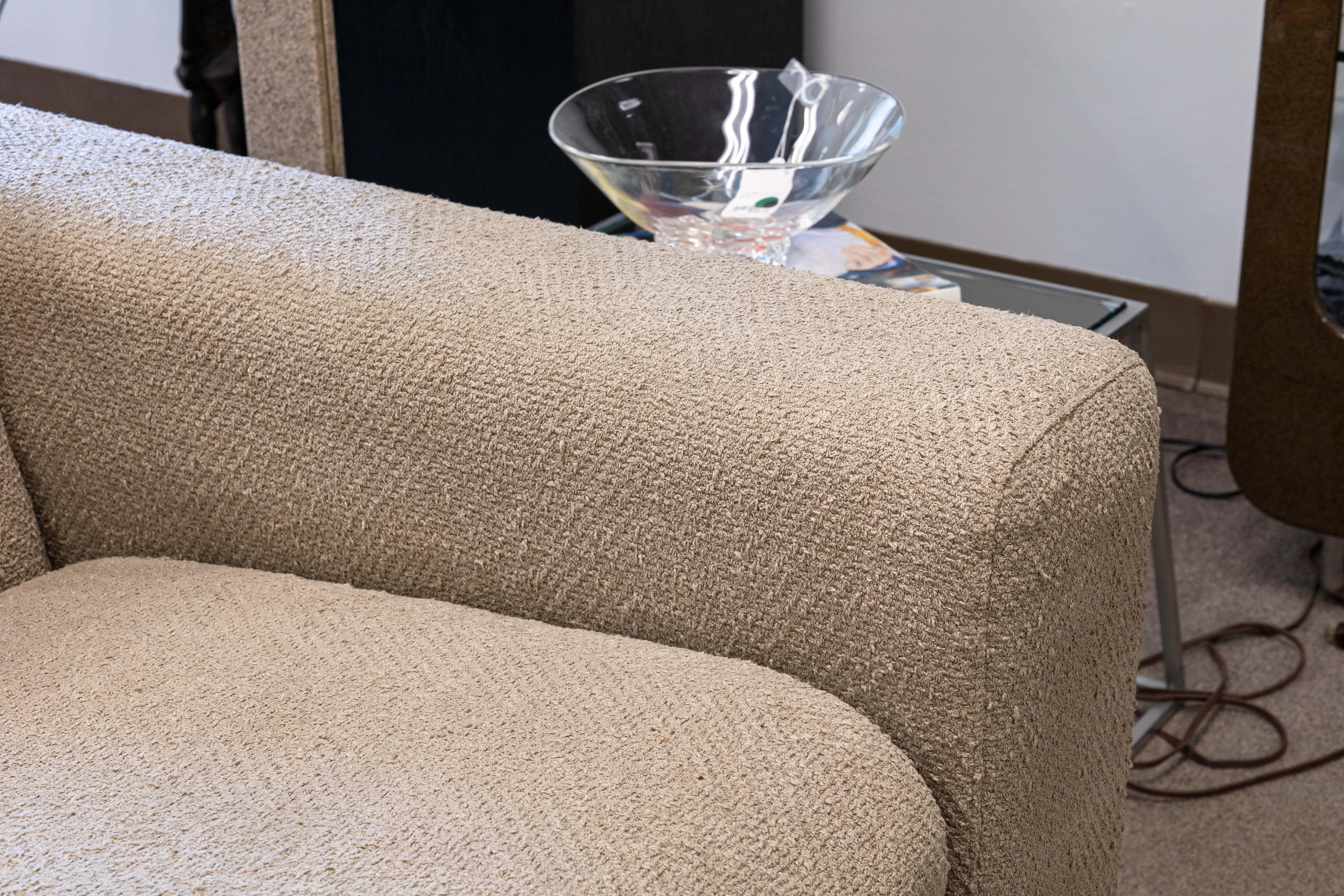 Contemporary Modern Tan Boucle Fabric Jack Cartwright Style Sofa Couch 1