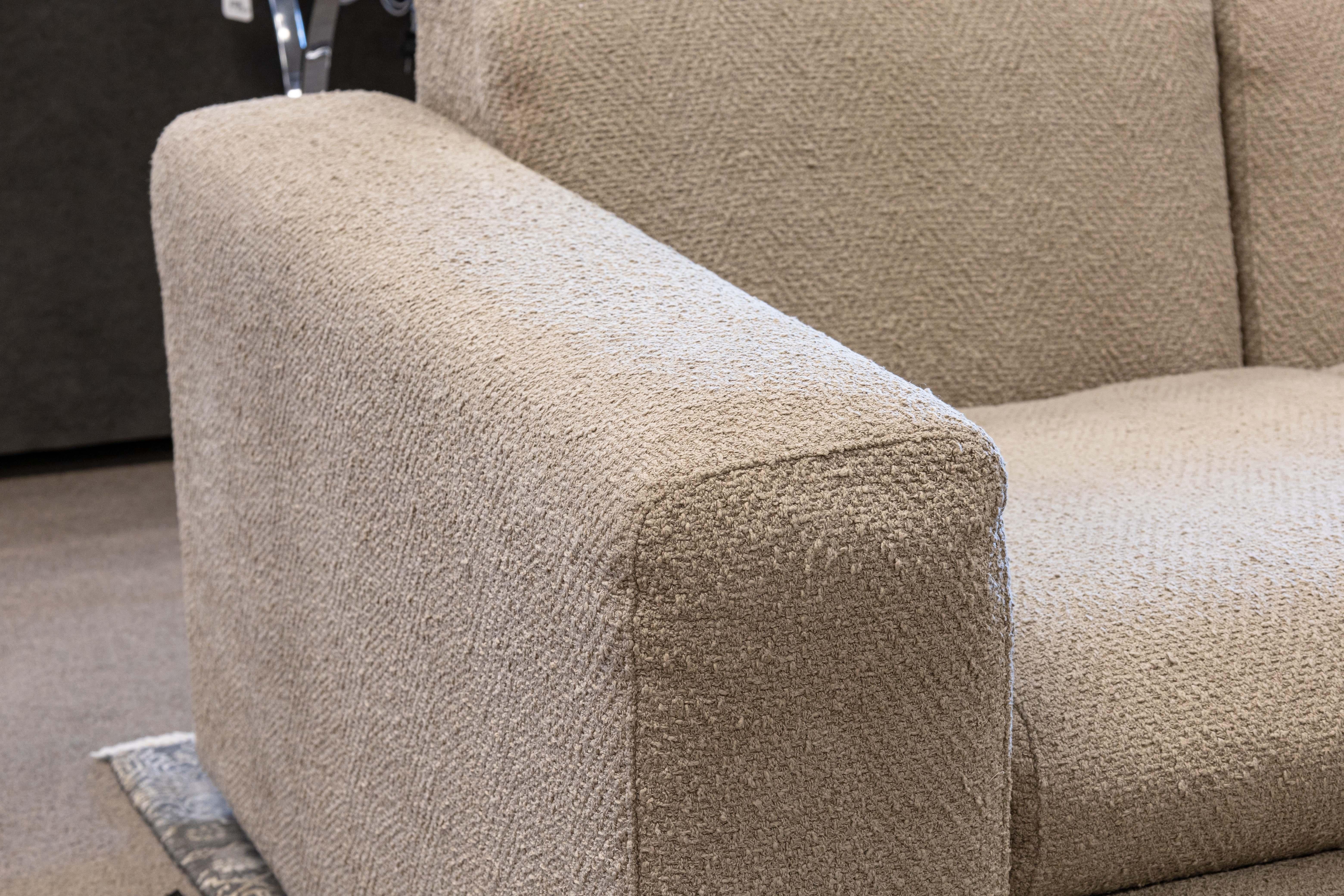 Contemporary Modern Tan Boucle Fabric Jack Cartwright Style Sofa Couch 2