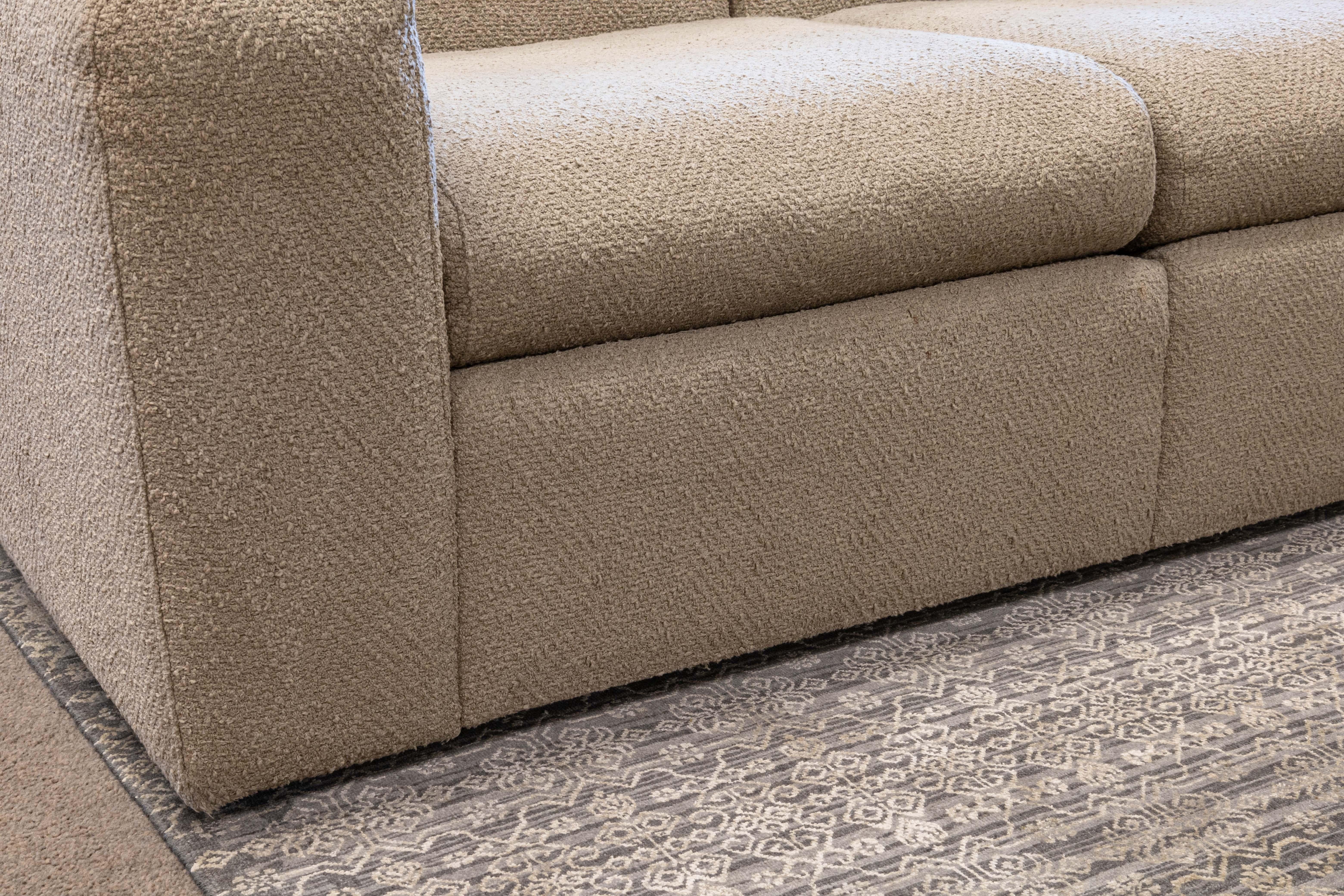 Contemporary Modern Tan Boucle Fabric Jack Cartwright Style Sofa Couch 3