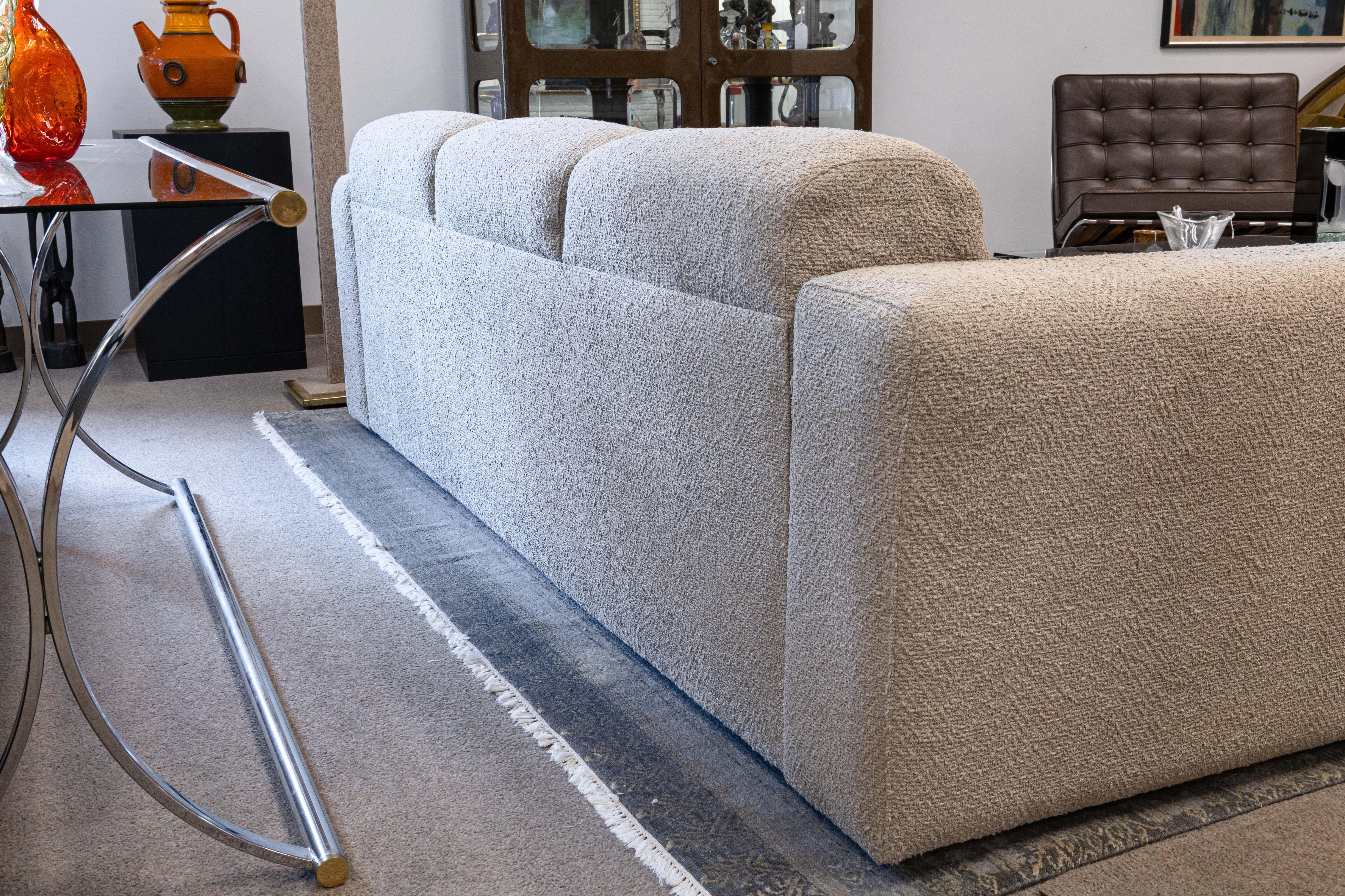 Contemporary Modern Tan Boucle Fabric Jack Cartwright Style Sofa Couch 4