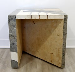 Contemporary Modern Tavola Oggetti Cube Marble & Chrome Side Table 80s Italy