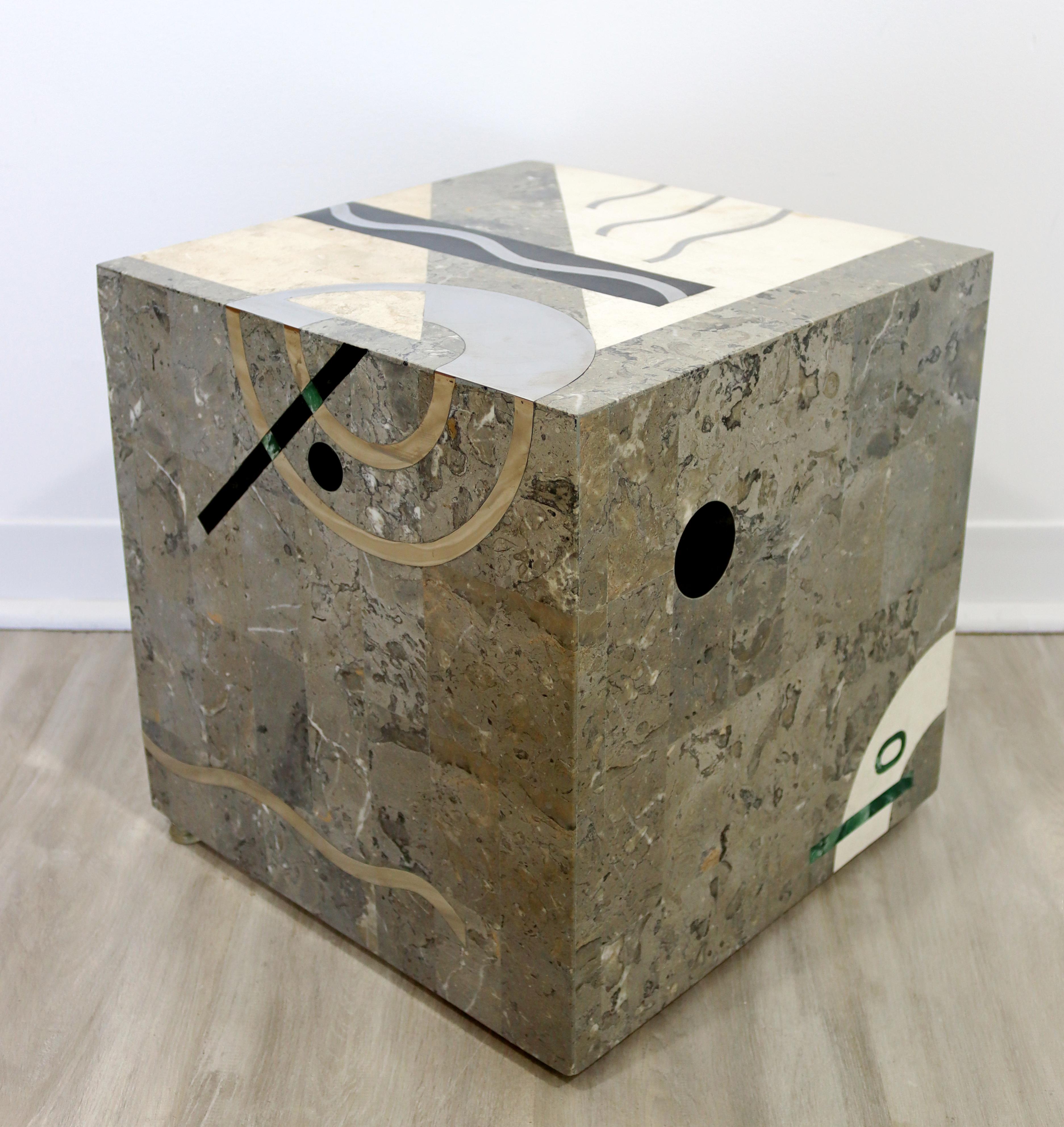 Late 20th Century Contemporary Modern Tavola Oggetti Cube Marble & Chrome Side Table 80s Italy