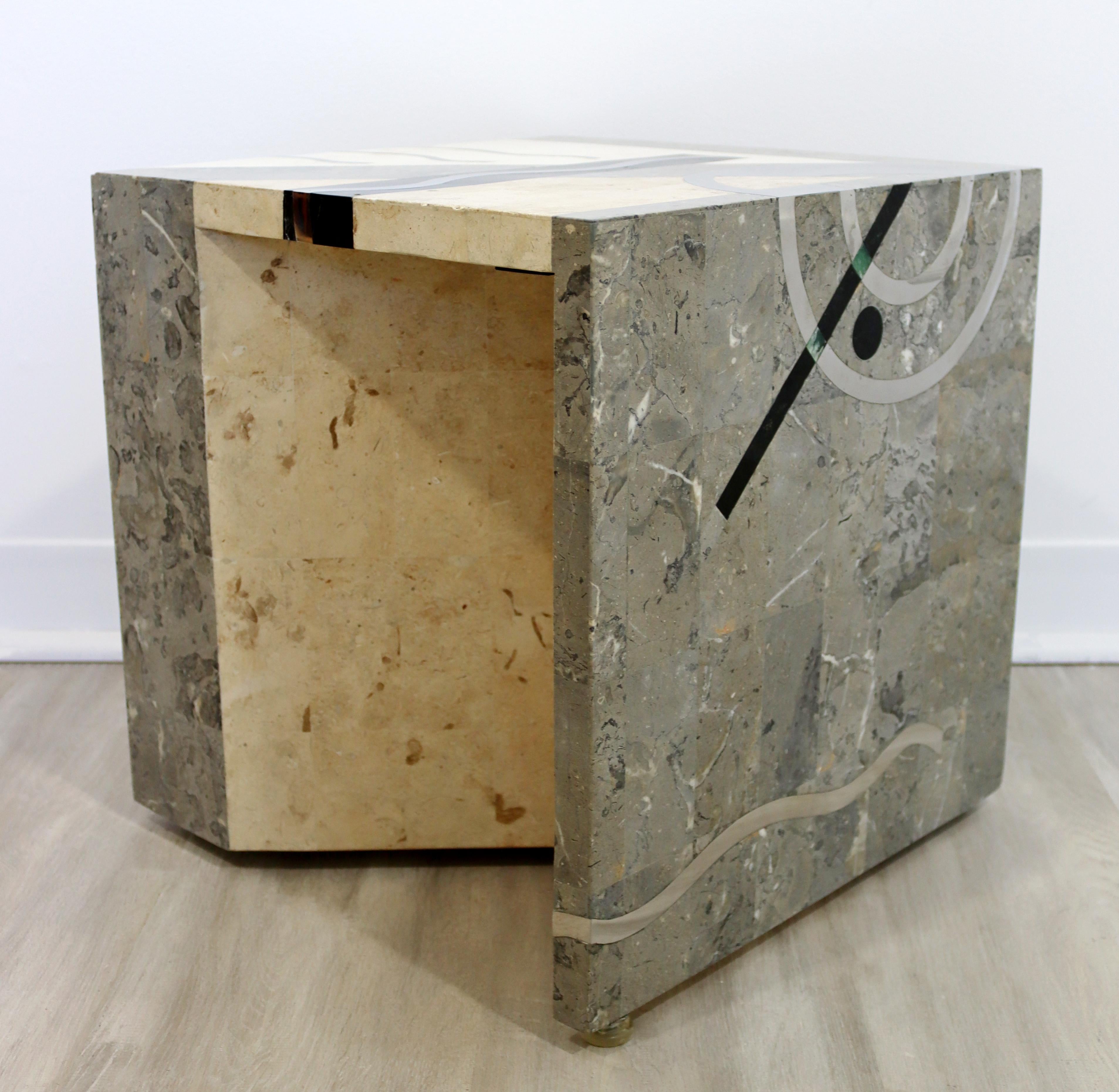Contemporary Modern Tavola Oggetti Cube Marble & Chrome Side Table 80s Italy 2